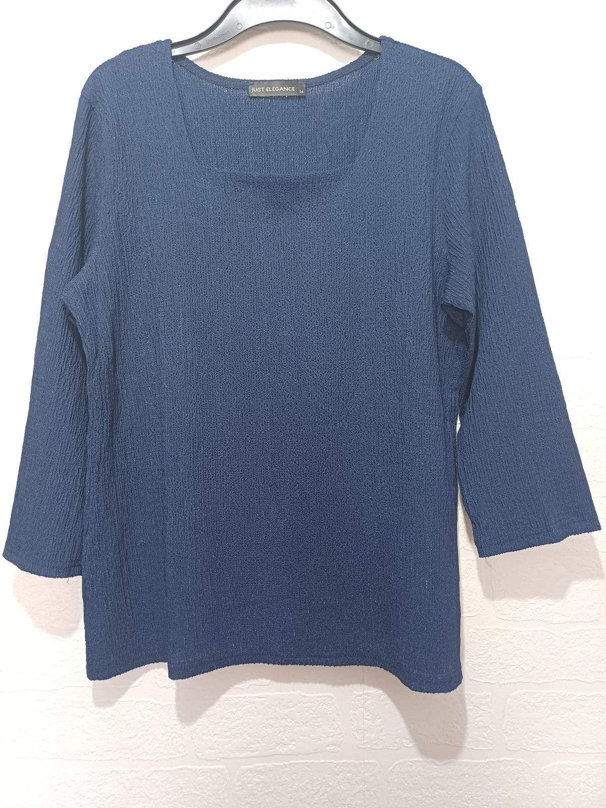 Women's Top Just Elegance Navy Blue Textured Square Neck UK 14 Very Good Pre-Owned Condition