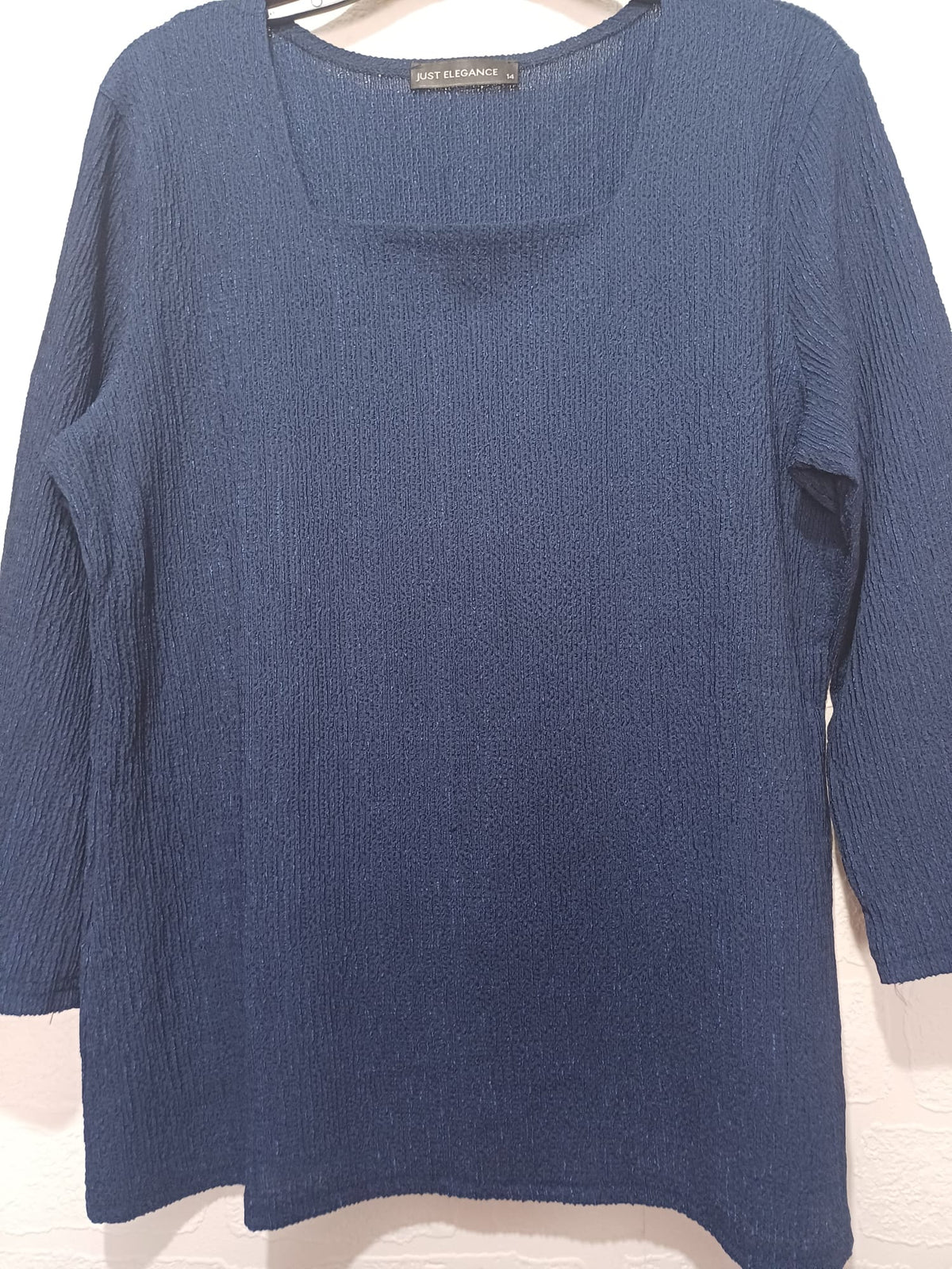 Women's Top Just Elegance Navy Blue Textured Square Neck UK 14 Very Good Pre-Owned Condition