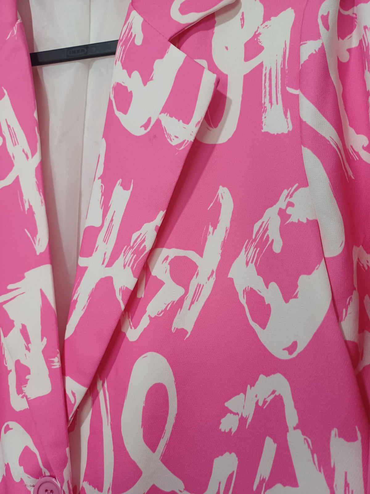 Women's Blazer Made in Italy Hot Pink Graffiti Print Longline Fits UK 10/12 Very Good Pre-Owned Condition