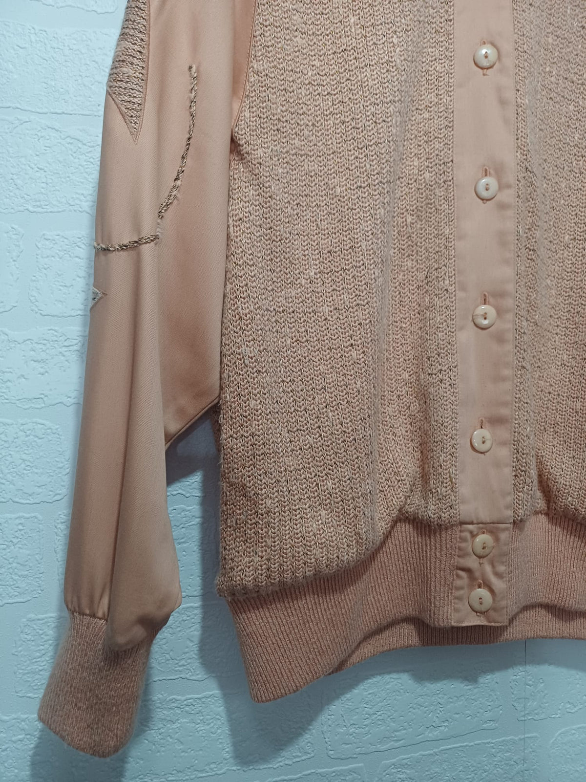 Women's Cardigan Jacket Linea Hauber Peach Vintage Knit & Satin Bomber Size 10 Great Condition
