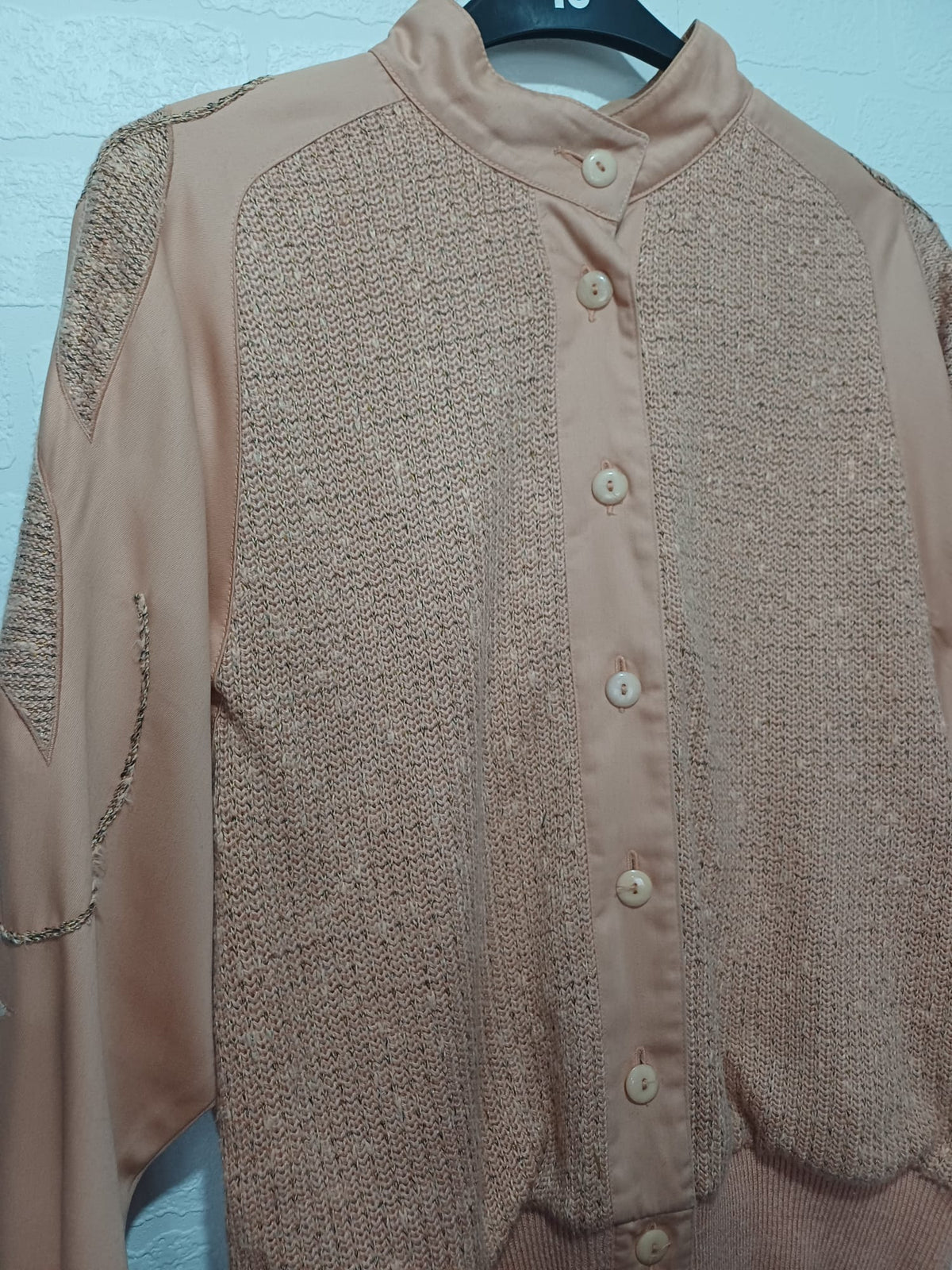 Women's Cardigan Jacket Linea Hauber Peach Vintage Knit & Satin Bomber Size 10 Great Condition