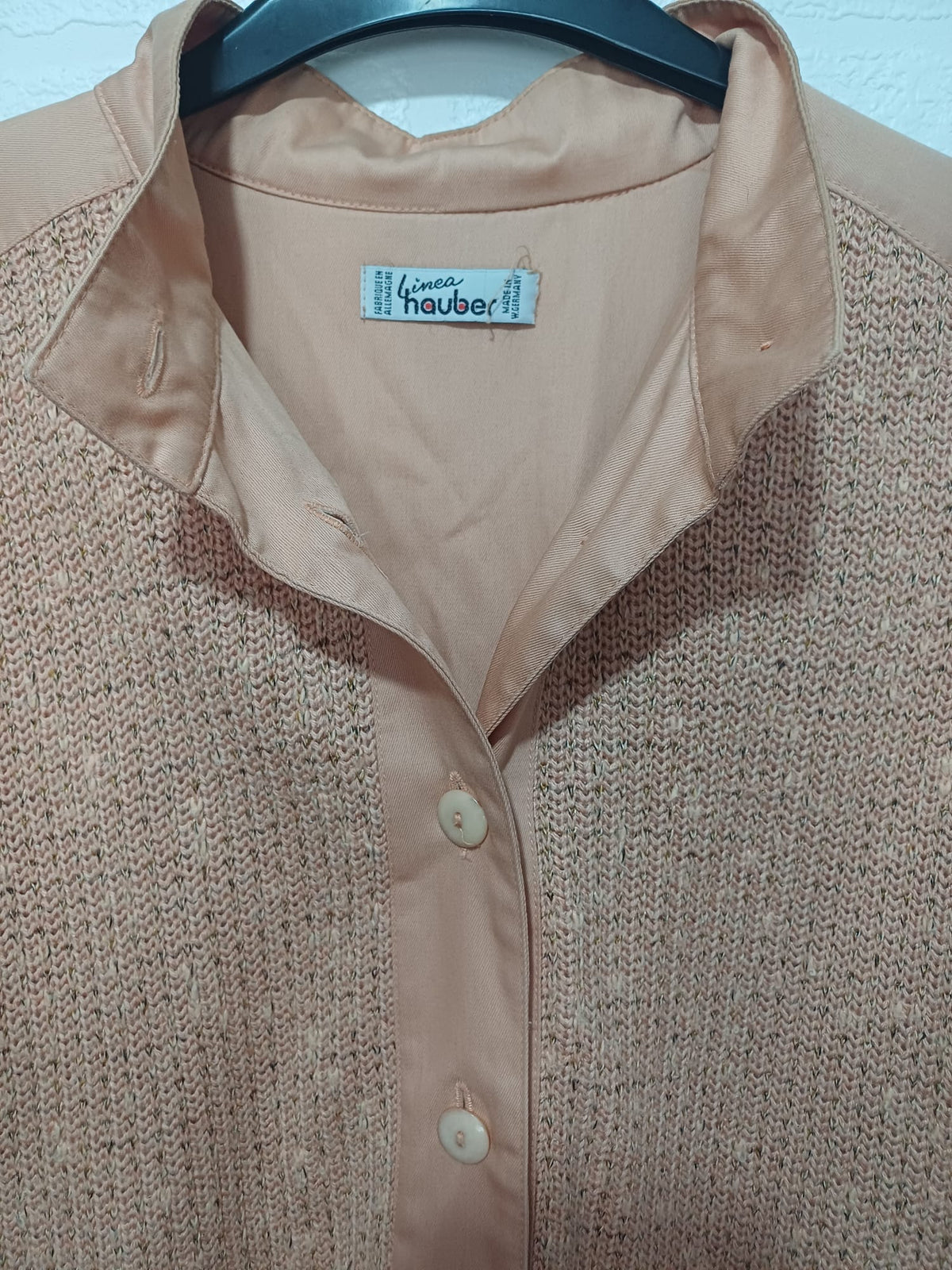 Women's Cardigan Jacket Linea Hauber Peach Vintage Knit & Satin Bomber Size 10 Great Condition