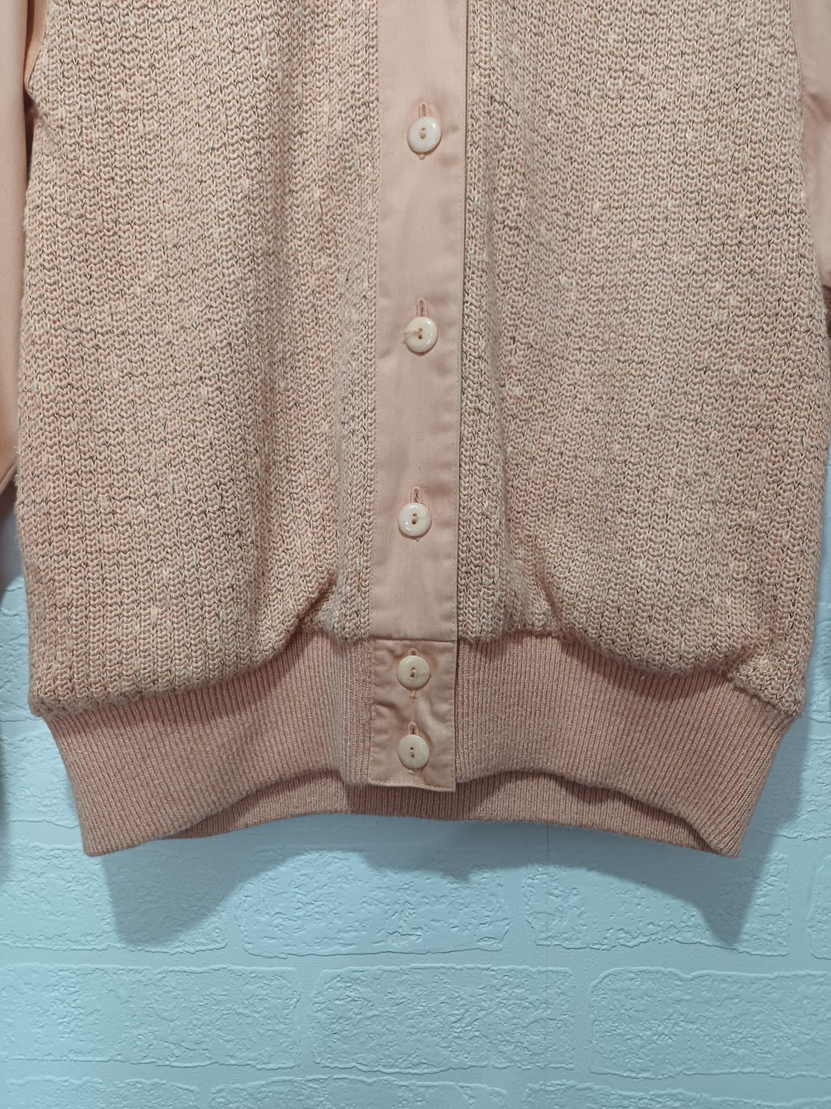 Women's Cardigan Jacket Linea Hauber Peach Vintage Knit & Satin Bomber Size 10 Great Condition