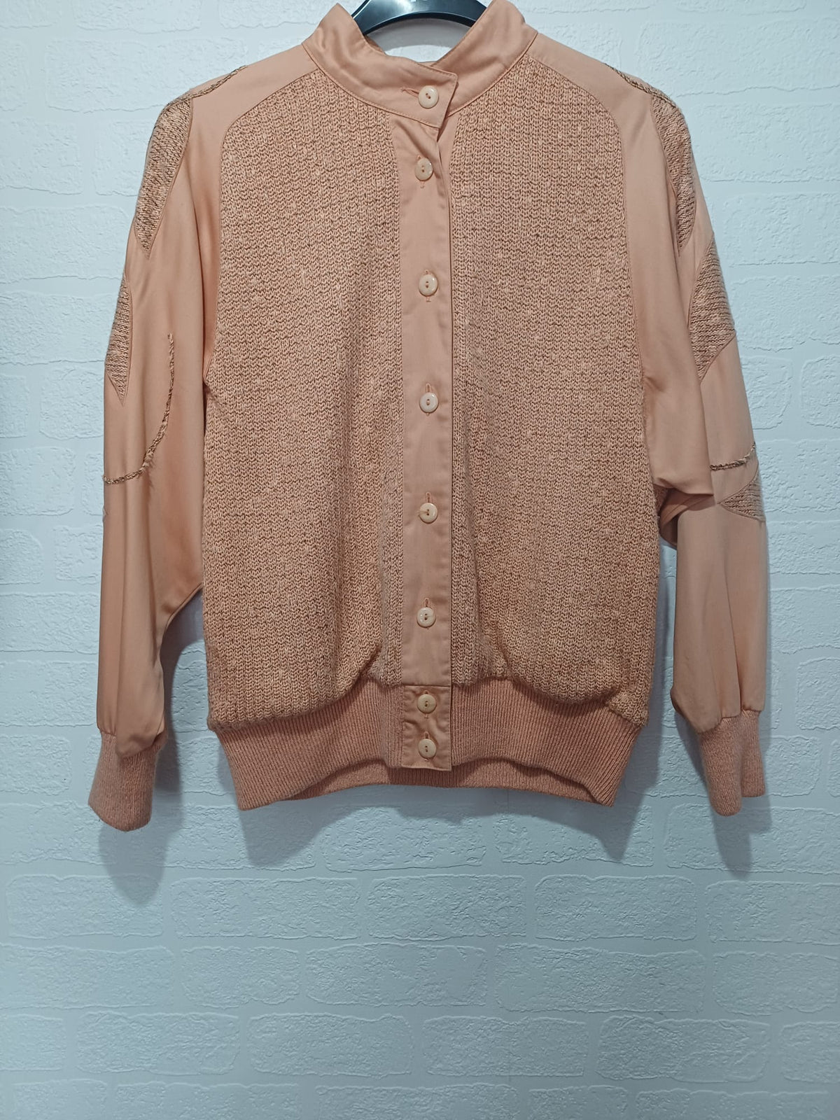 Women's Cardigan Jacket Linea Hauber Peach Vintage Knit & Satin Bomber Size 10 Great Condition