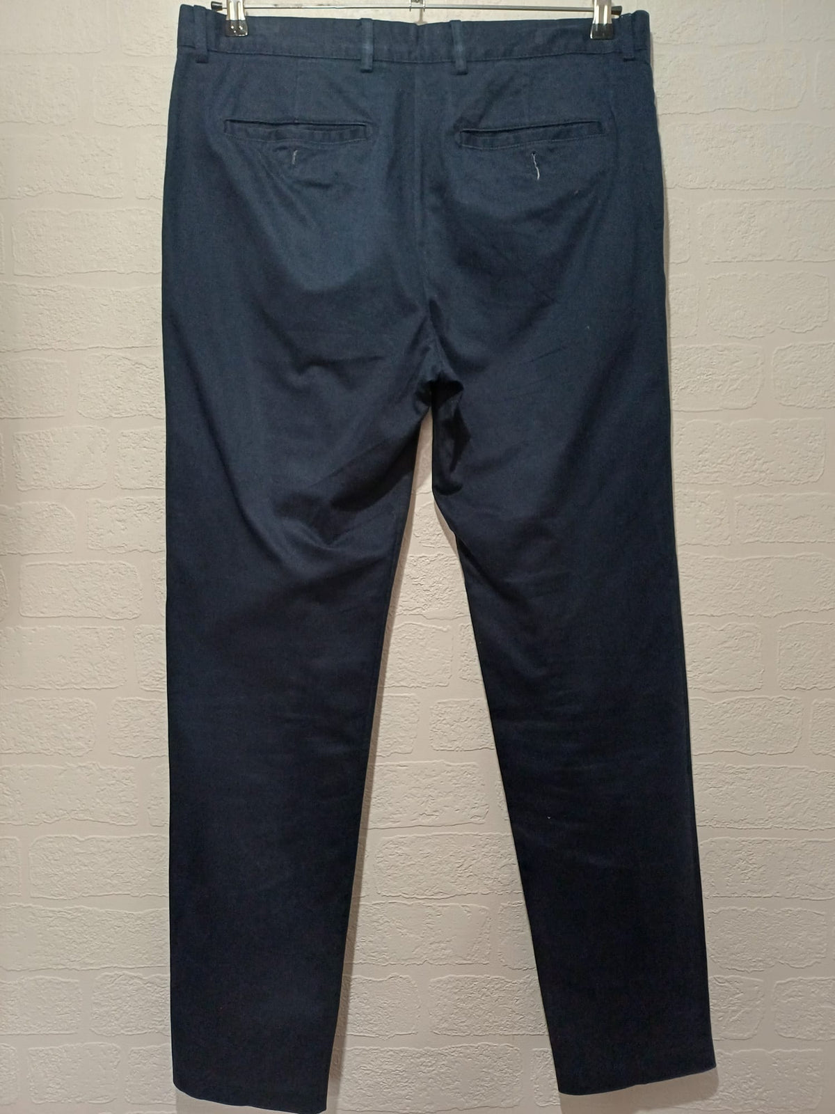 Men's Chino Trousers Zara Man Navy Blue Slim Fit Cotton Stretch Measured Approx. W36 L30 Very Good Condition