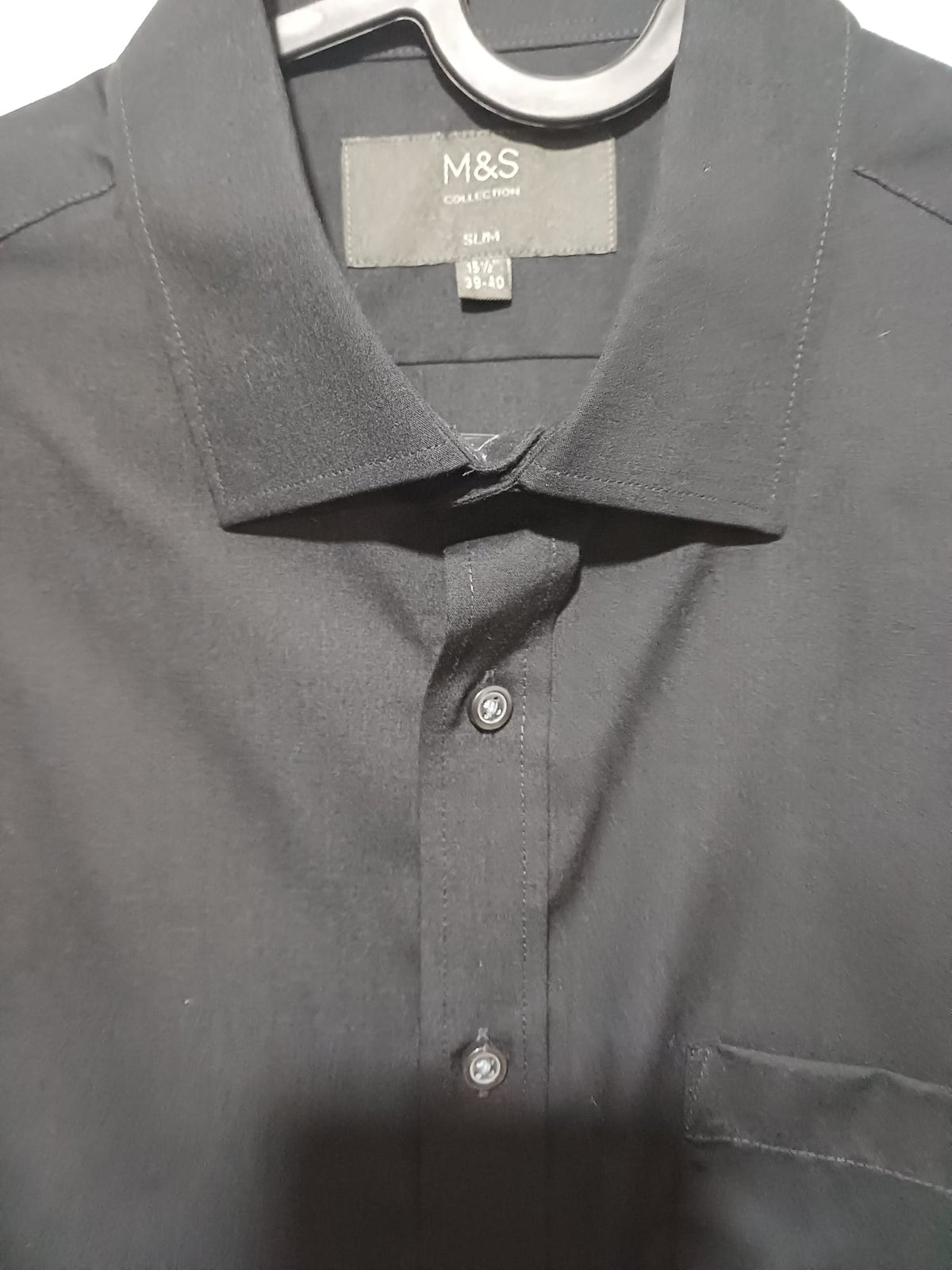 Men's Formal Shirt M&S Collection Black Slim Fit Long Sleeve Collar Size 15.5" (39–40 cm) Great Condition