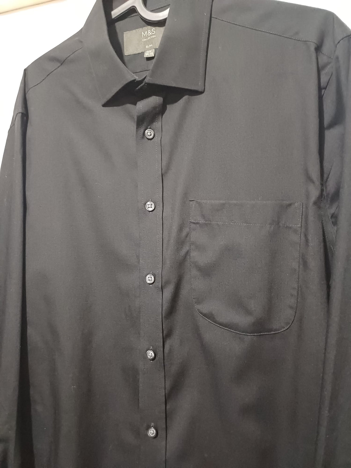 Men's Formal Shirt M&S Collection Black Slim Fit Long Sleeve Collar Size 15.5" (39–40 cm) Great Condition