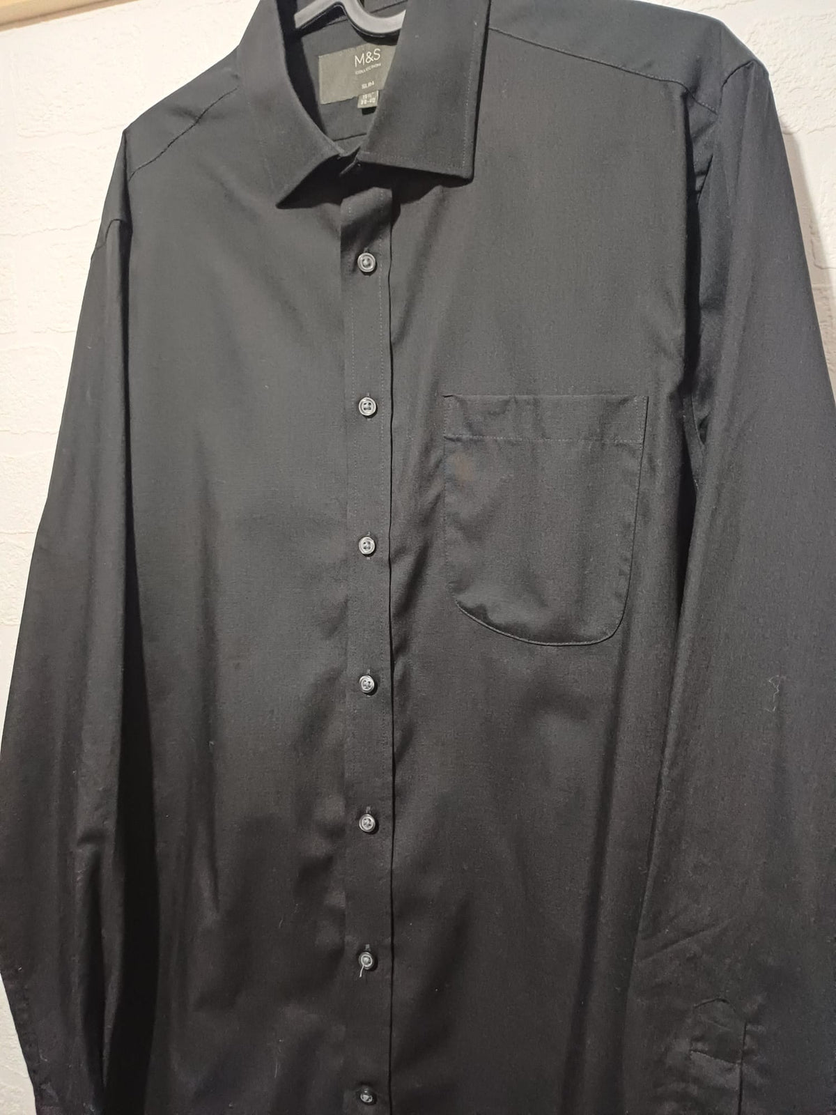 Men's Formal Shirt M&S Collection Black Slim Fit Long Sleeve Collar Size 15.5" (39–40 cm) Great Condition