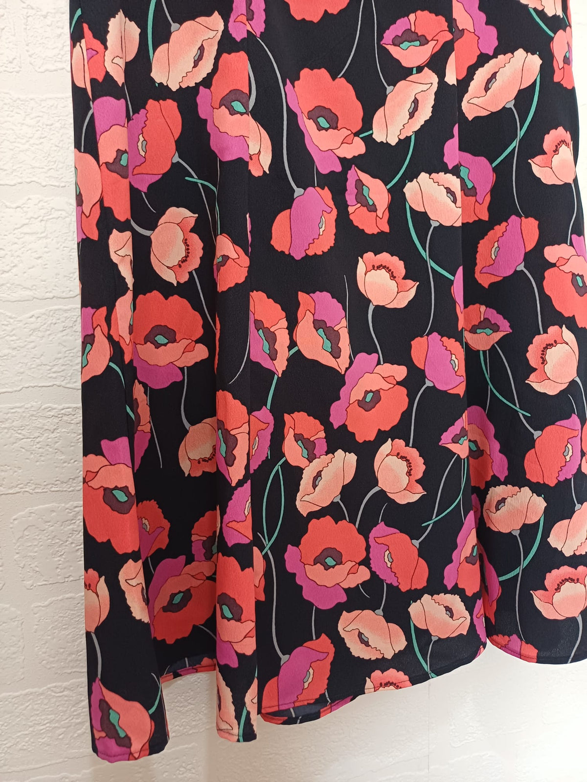 Women's Dress F&F Black Pink Poppy Floral V-Neck Cap Sleeve Skater Size 10 Very Good Condition