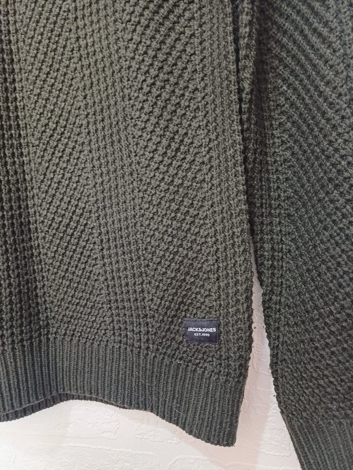Men's Jumper Jack & Jones Olive Green Textured Knit Crew Neck Size Medium Very Good Condition