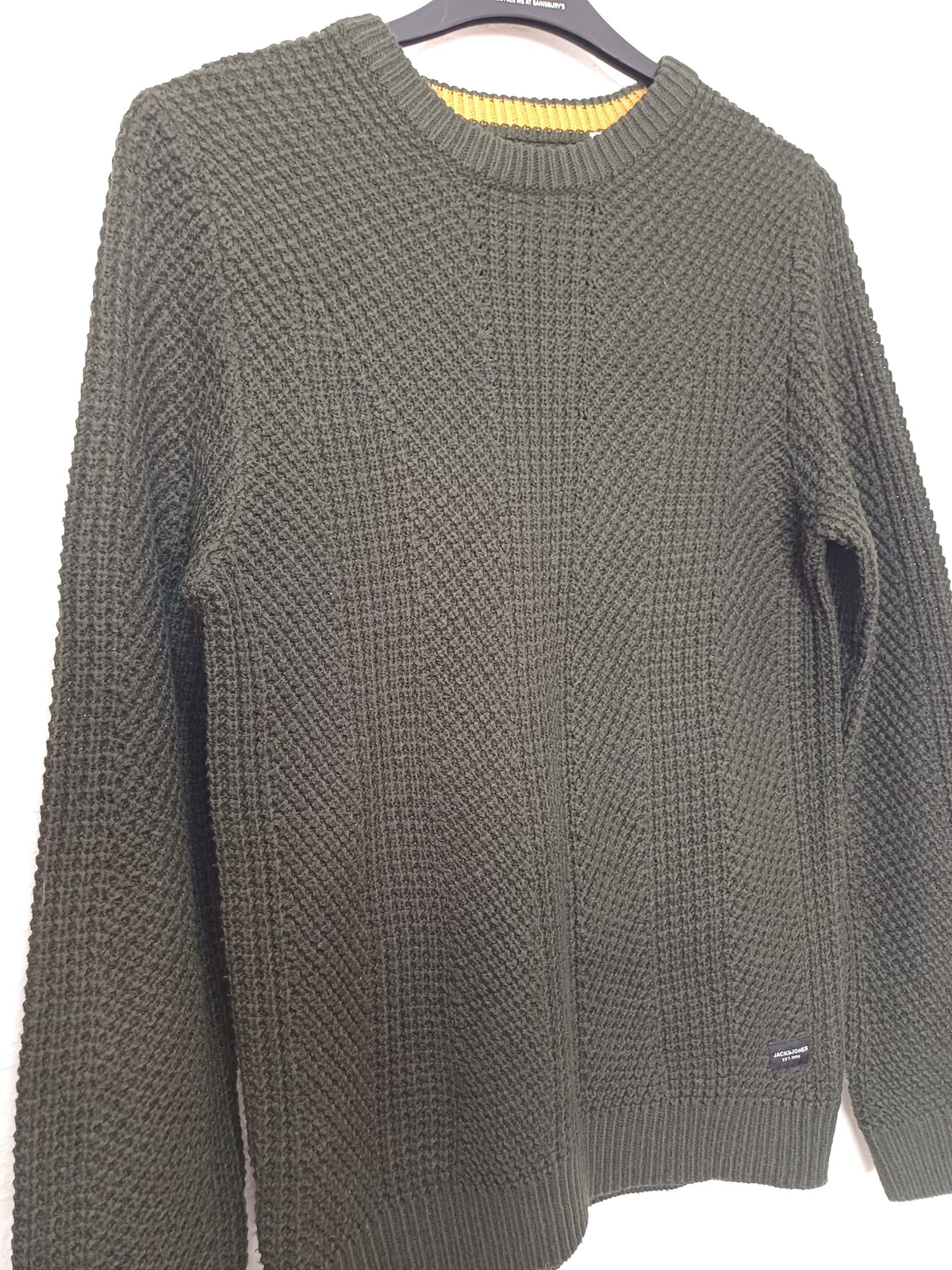 Men's Jumper Jack & Jones Olive Green Textured Knit Crew Neck Size Medium Very Good Condition