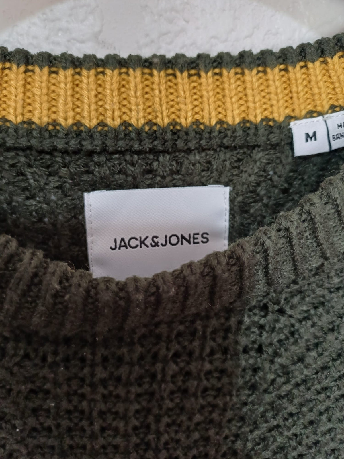 Men's Jumper Jack & Jones Olive Green Textured Knit Crew Neck Size Medium Very Good Condition