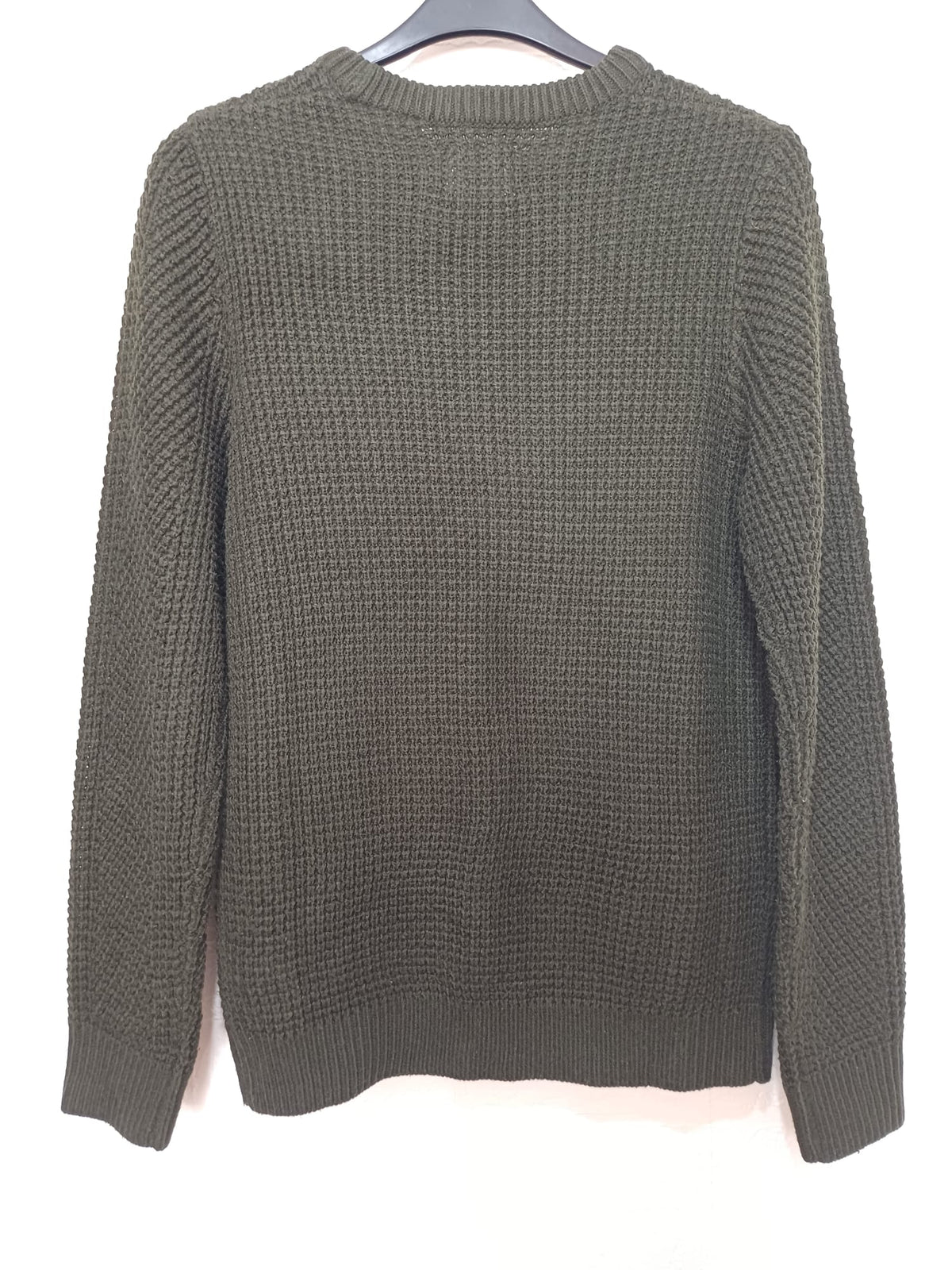 Men's Jumper Jack & Jones Olive Green Textured Knit Crew Neck Size Medium Very Good Condition