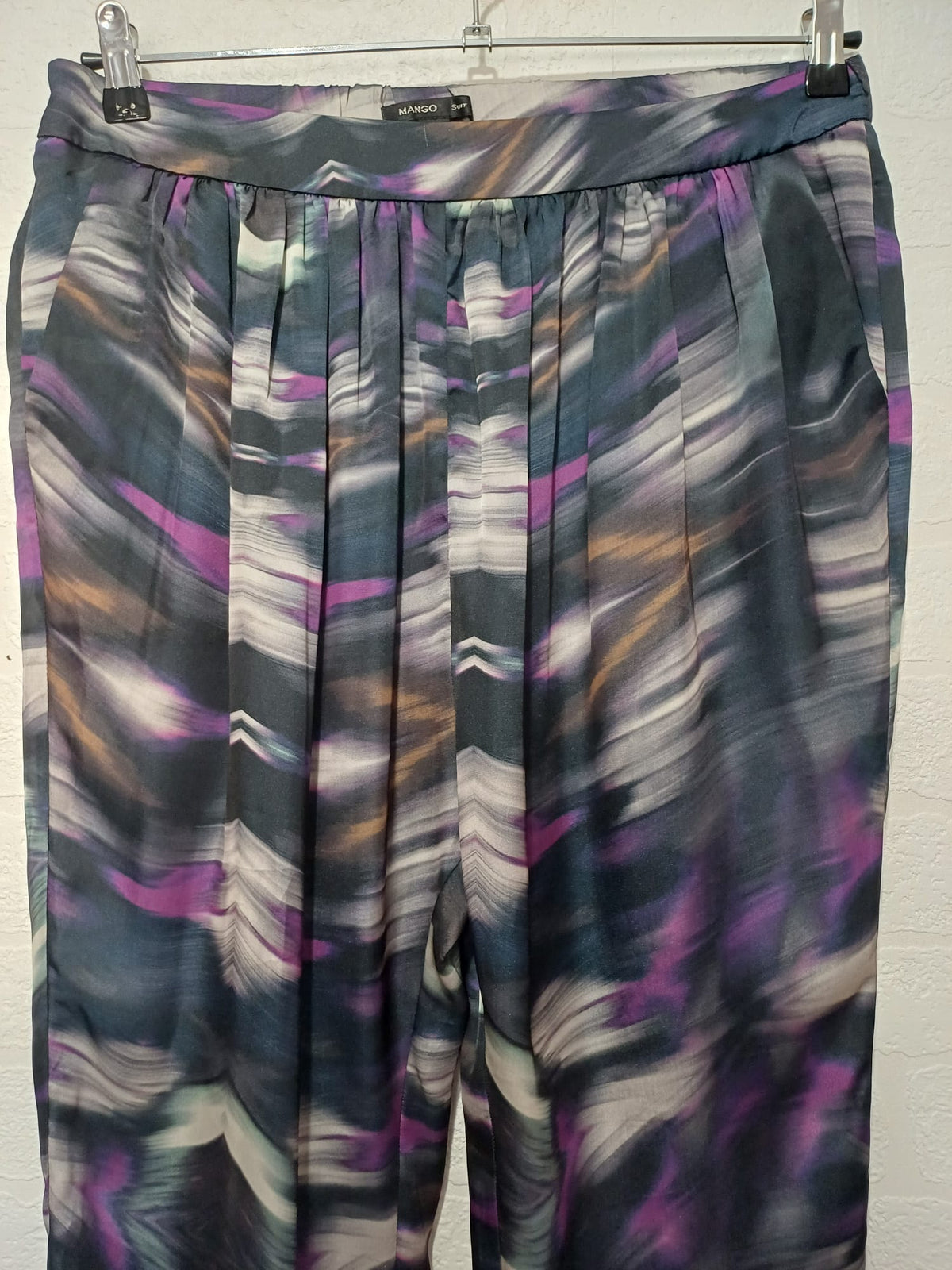 Women's Trousers Mango Suit Purple Abstract Print Tapered Peg Size M / UK 10 Very Good Condition