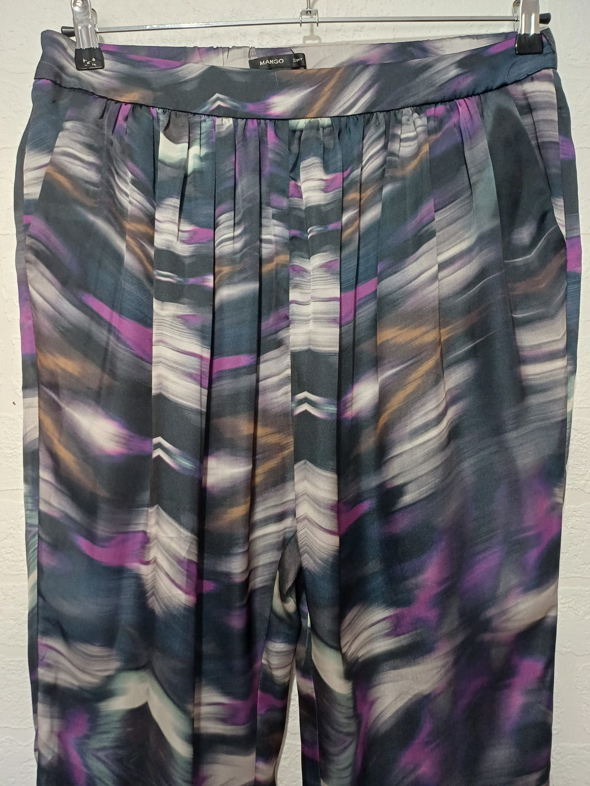 Women's Trousers Mango Suit Purple Abstract Print Tapered Peg Size M / UK 10 Very Good Condition