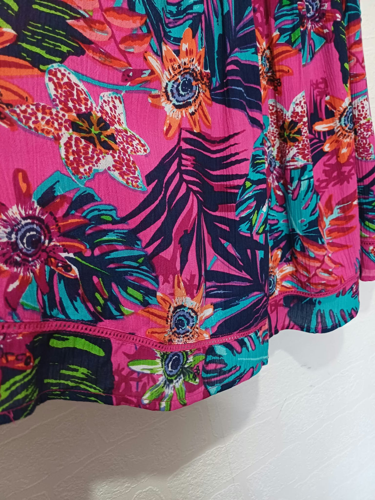 Women's Cami Vest Top George Pink Tropical Floral Print Crochet Trim Size 12 Very Good Condition