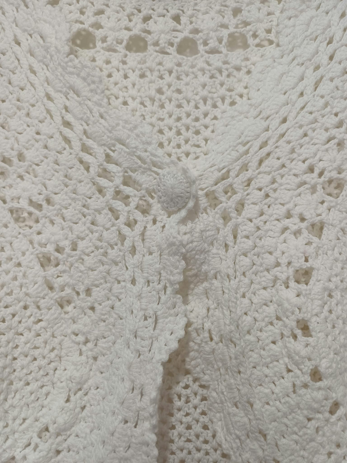 Women's Bolero Cardigan iZ White Cotton Crochet Short Sleeve Size L Very Good Condition