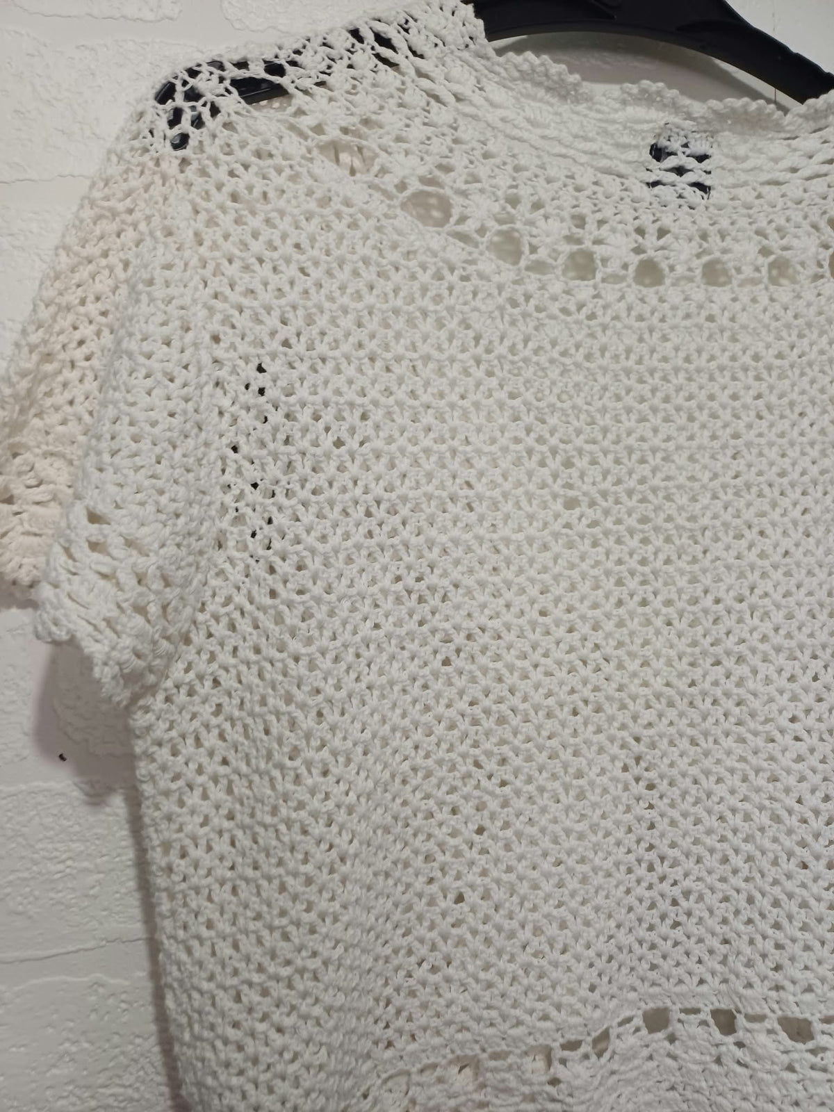 Women's Bolero Cardigan iZ White Cotton Crochet Short Sleeve Size L Very Good Condition
