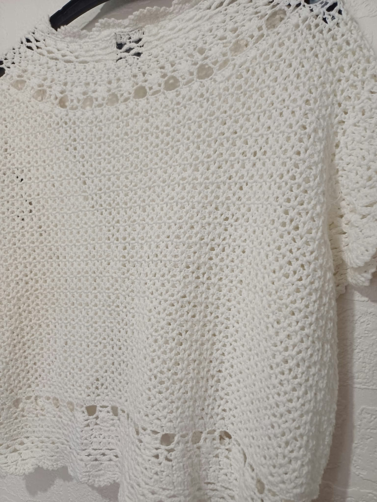 Women's Bolero Cardigan iZ White Cotton Crochet Short Sleeve Size L Very Good Condition