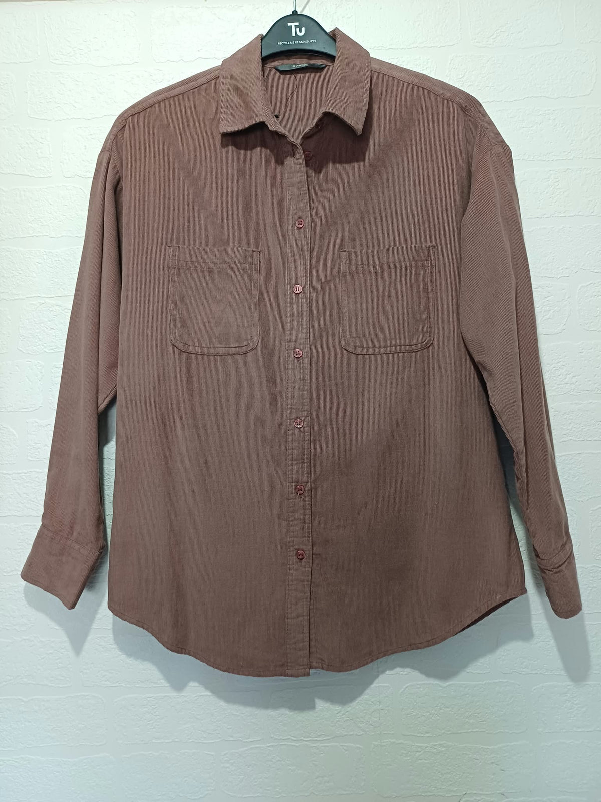 Women's Shirt George Purple-Brown Fine Corduroy Long Sleeve Button-Up Size 8 Very Good Condition