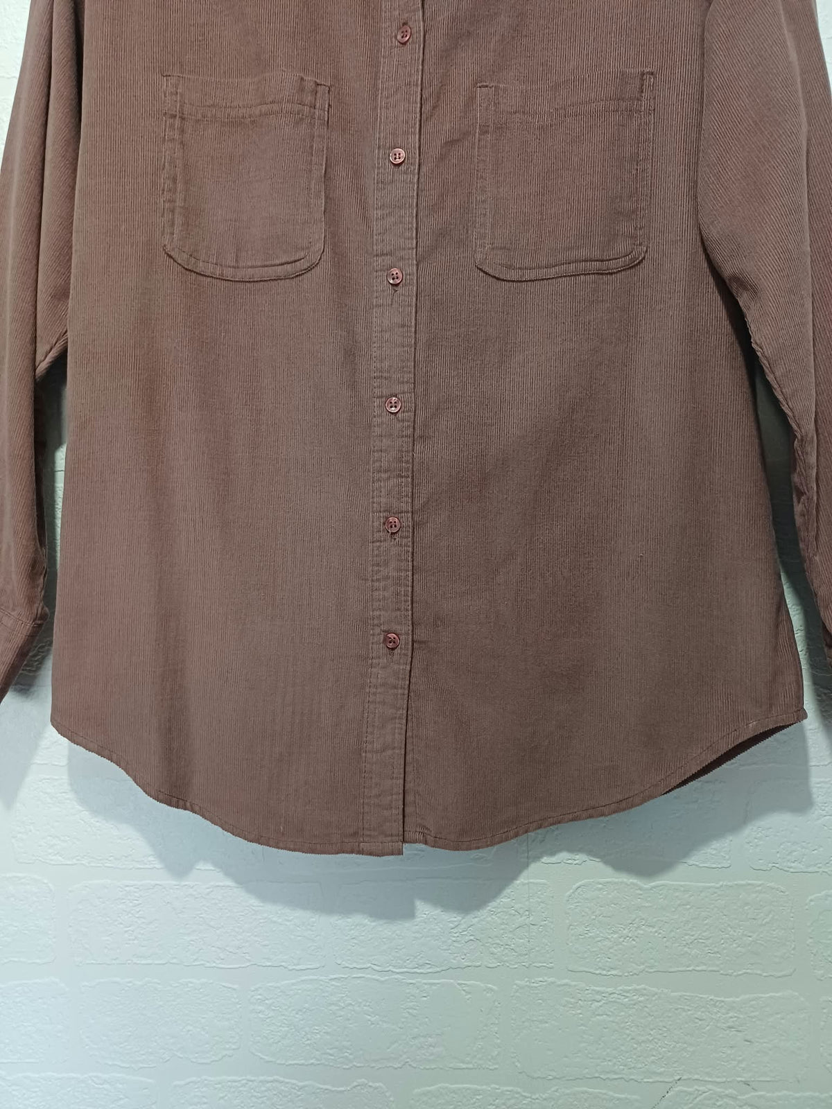 Women's Shirt George Purple-Brown Fine Corduroy Long Sleeve Button-Up Size 8 Very Good Condition