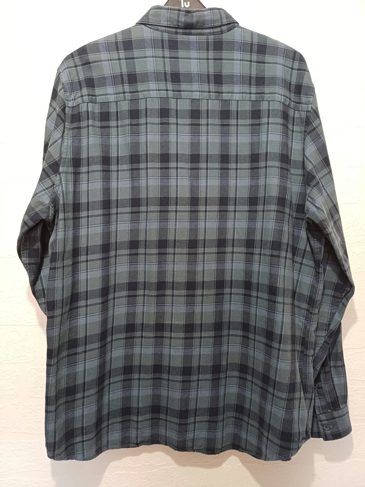 Men's Shirt M&Co Navy Blue & Slate Teal Checked Brushed Cotton Flannel Long Sleeve Size XL Very Good Condition