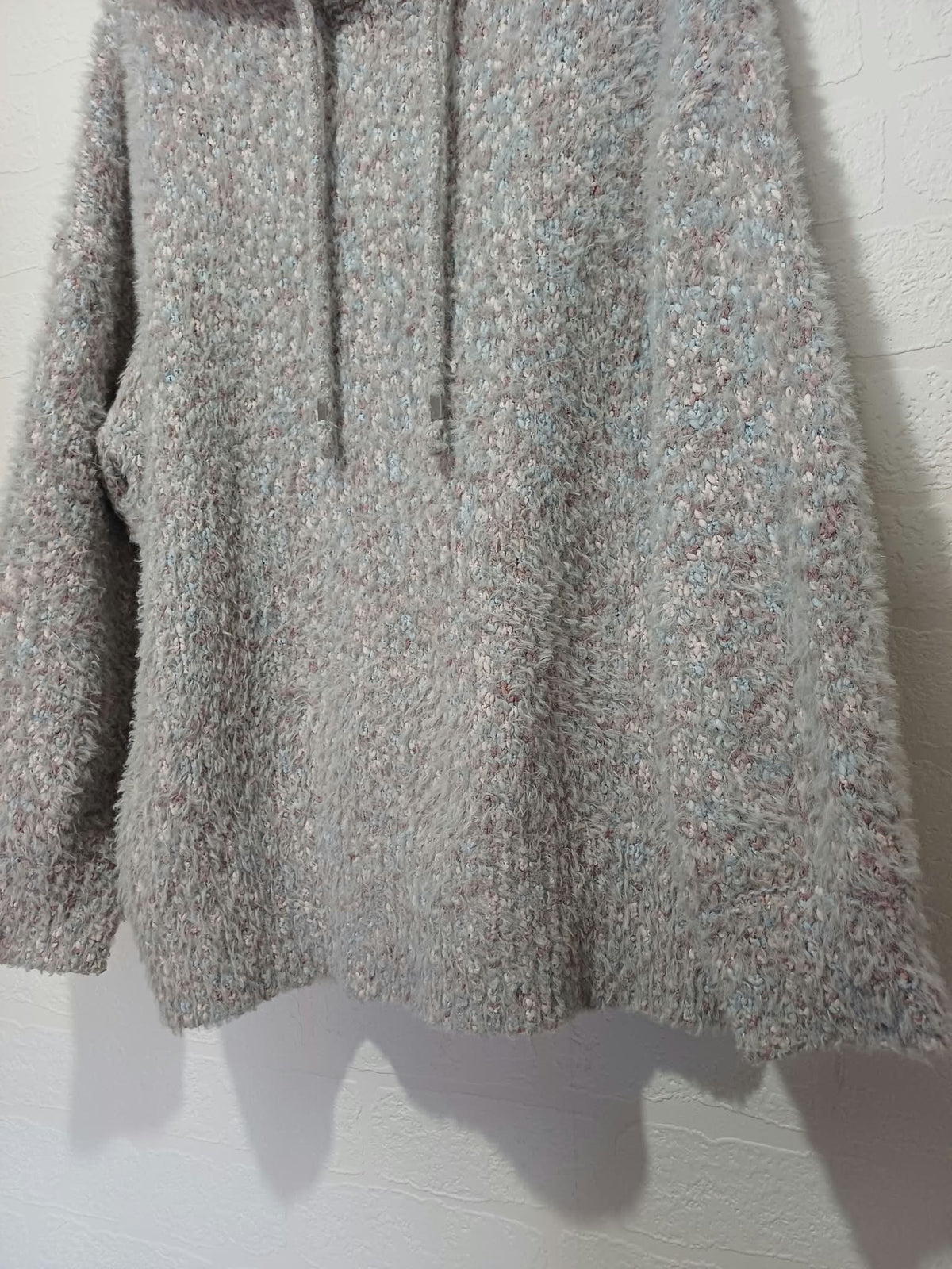 Women's Jumper Tu Grey Marl Fluffy Boucle Knit Hooded Long Sleeve Size L Very Good Condition