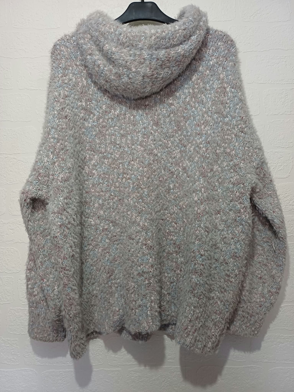Women's Jumper Tu Grey Marl Fluffy Boucle Knit Hooded Long Sleeve Size L Very Good Condition