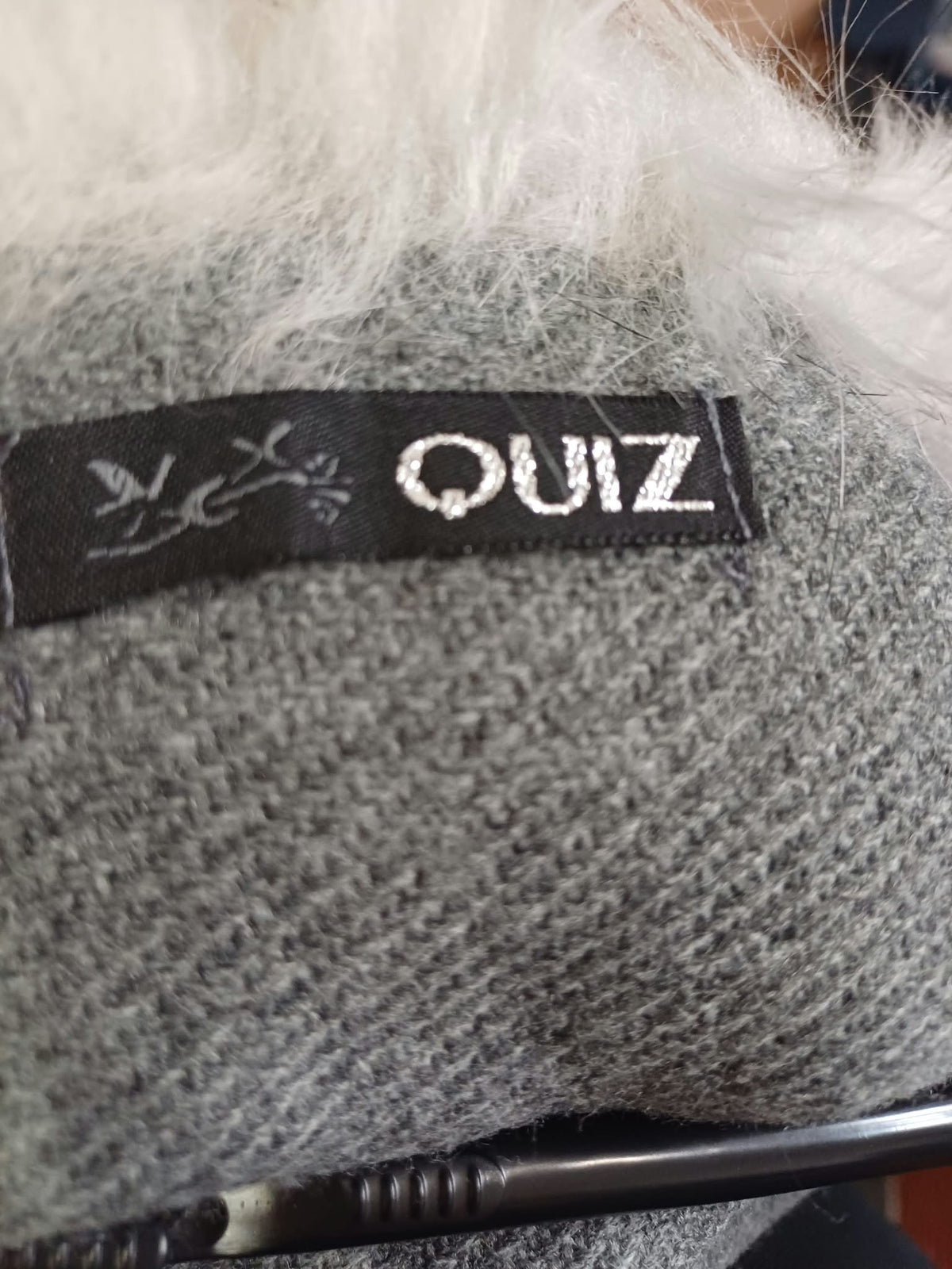 Women's Wrap Quiz Dark Grey Faux Fur Trim Open Front Fringed One Size