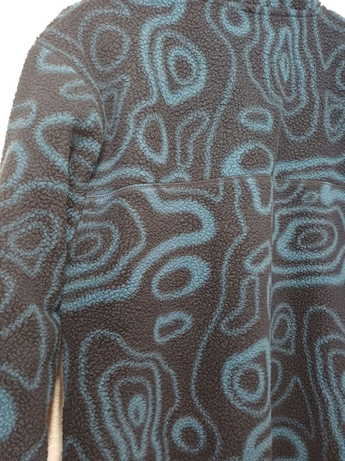 Unisex Fleece Pullover Dunnes Dark Blue & Teal Contour Print Snap-Placket Size M Very Good Condition