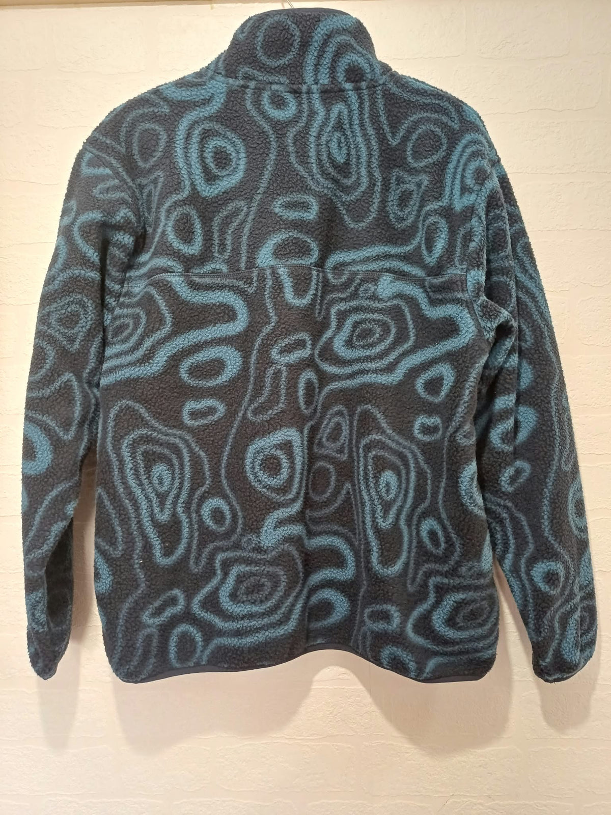 Unisex Fleece Pullover Dunnes Dark Blue & Teal Contour Print Snap-Placket Size M Very Good Condition