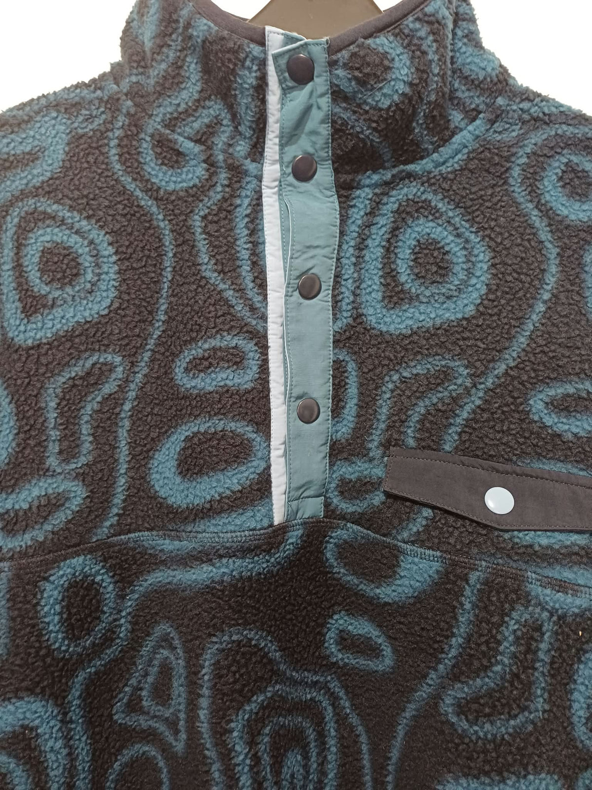 Unisex Fleece Pullover Dunnes Dark Blue & Teal Contour Print Snap-Placket Size M Very Good Condition