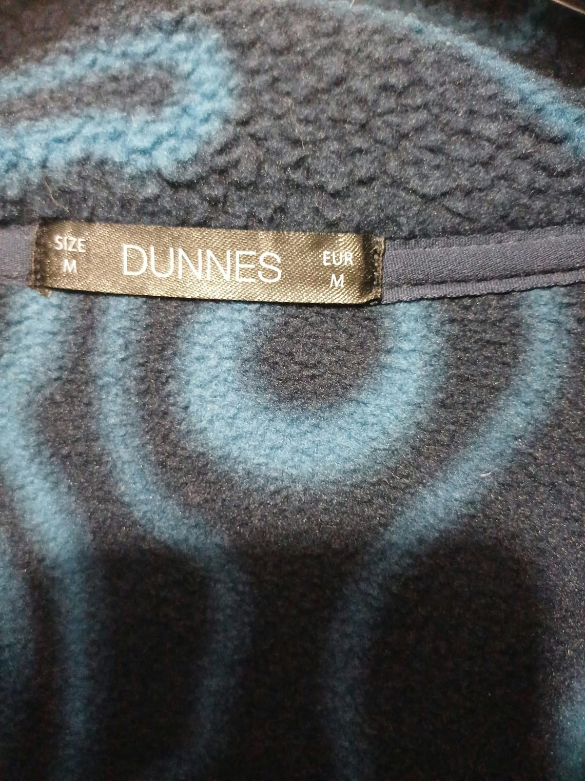 Unisex Fleece Pullover Dunnes Dark Blue & Teal Contour Print Snap-Placket Size M Very Good Condition