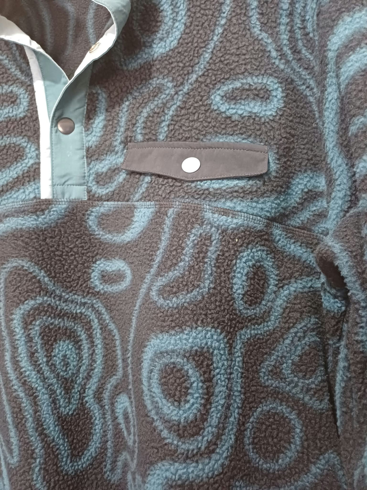Unisex Fleece Pullover Dunnes Dark Blue & Teal Contour Print Snap-Placket Size M Very Good Condition
