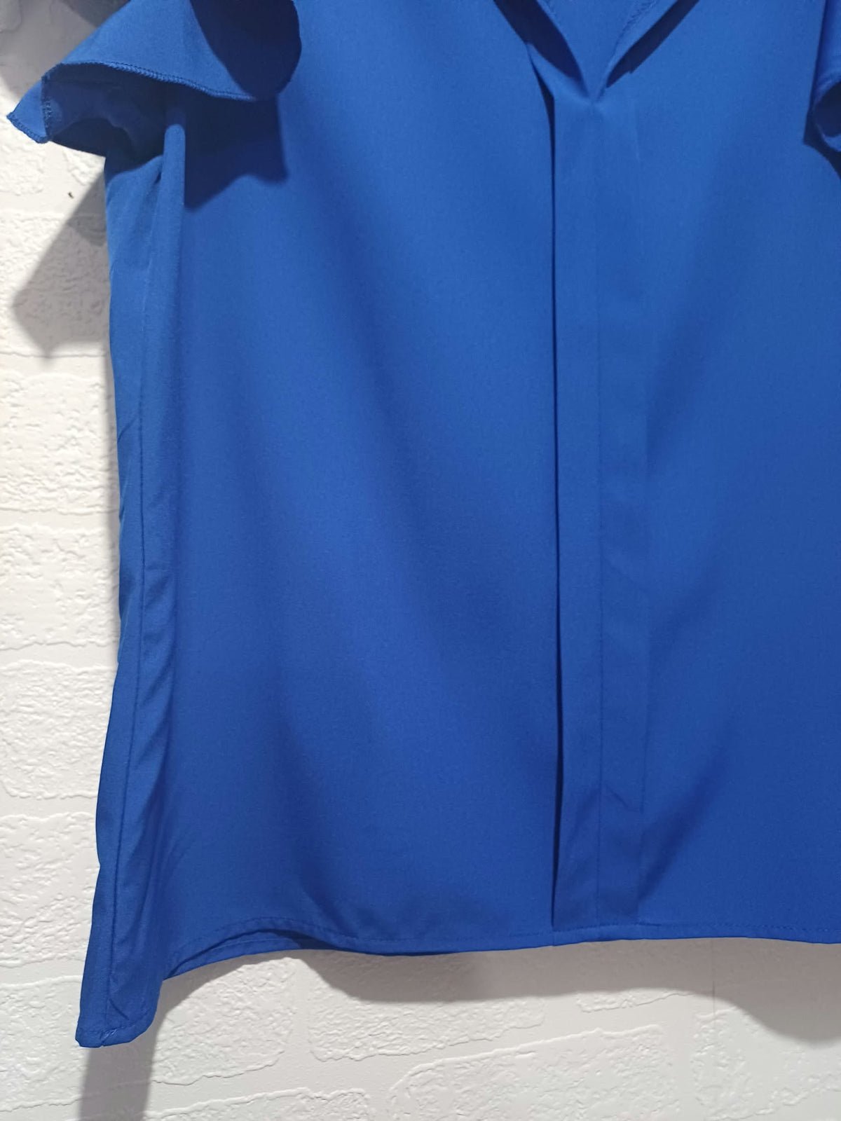 Women's Blouse Royal Blue V-Neck Layered Ruffle Sleeve Size L Excellent Condition