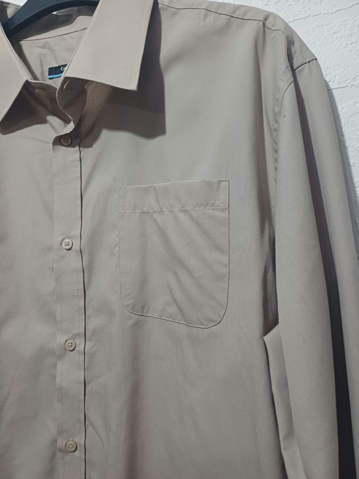 Men's Shirt George Beige/Tan Long Sleeve Button-Up Dress Shirt Collar Size 18 Very Good Condition