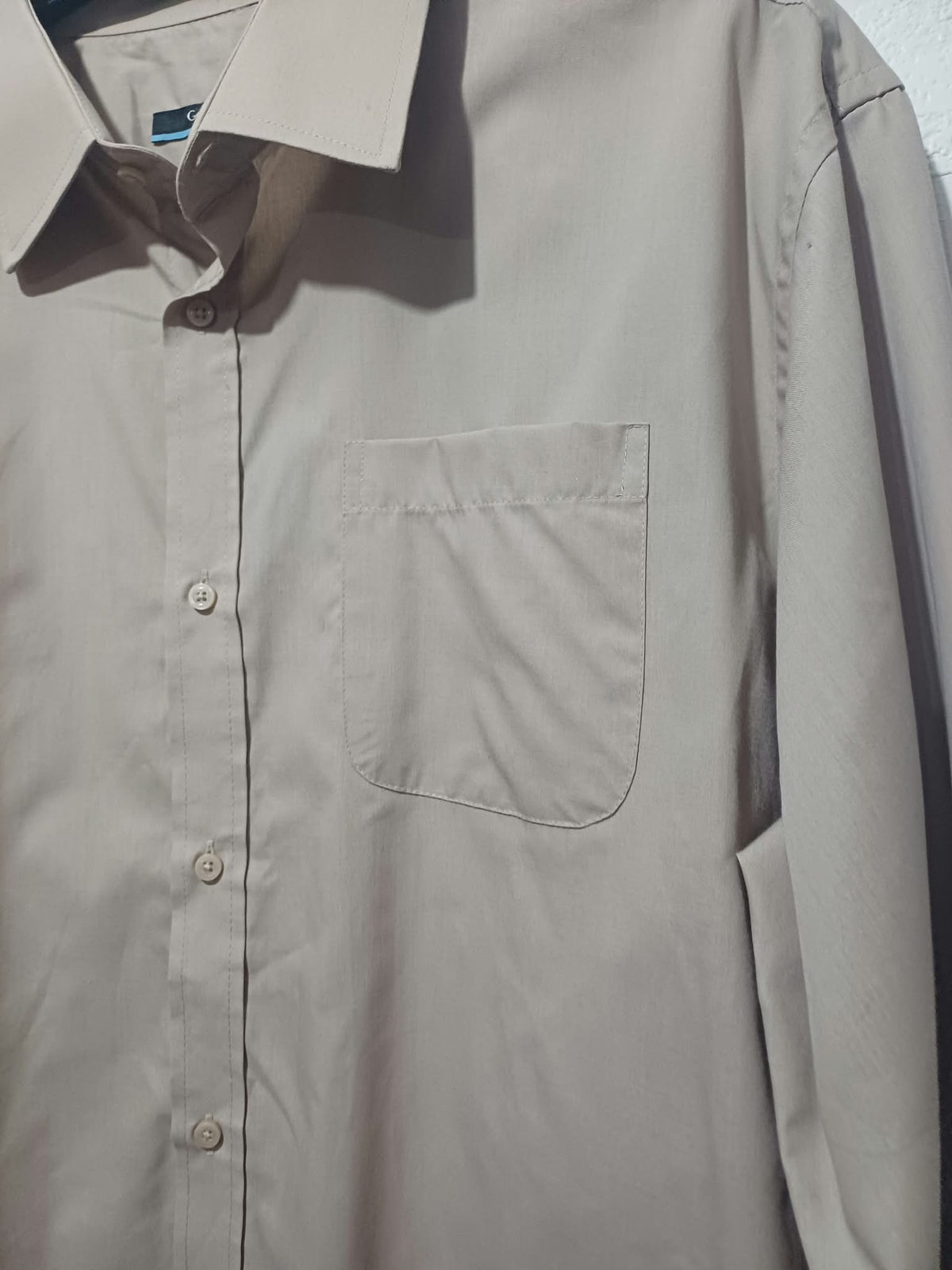 Men's Shirt George Beige/Tan Long Sleeve Button-Up Dress Shirt Collar Size 18 Very Good Condition