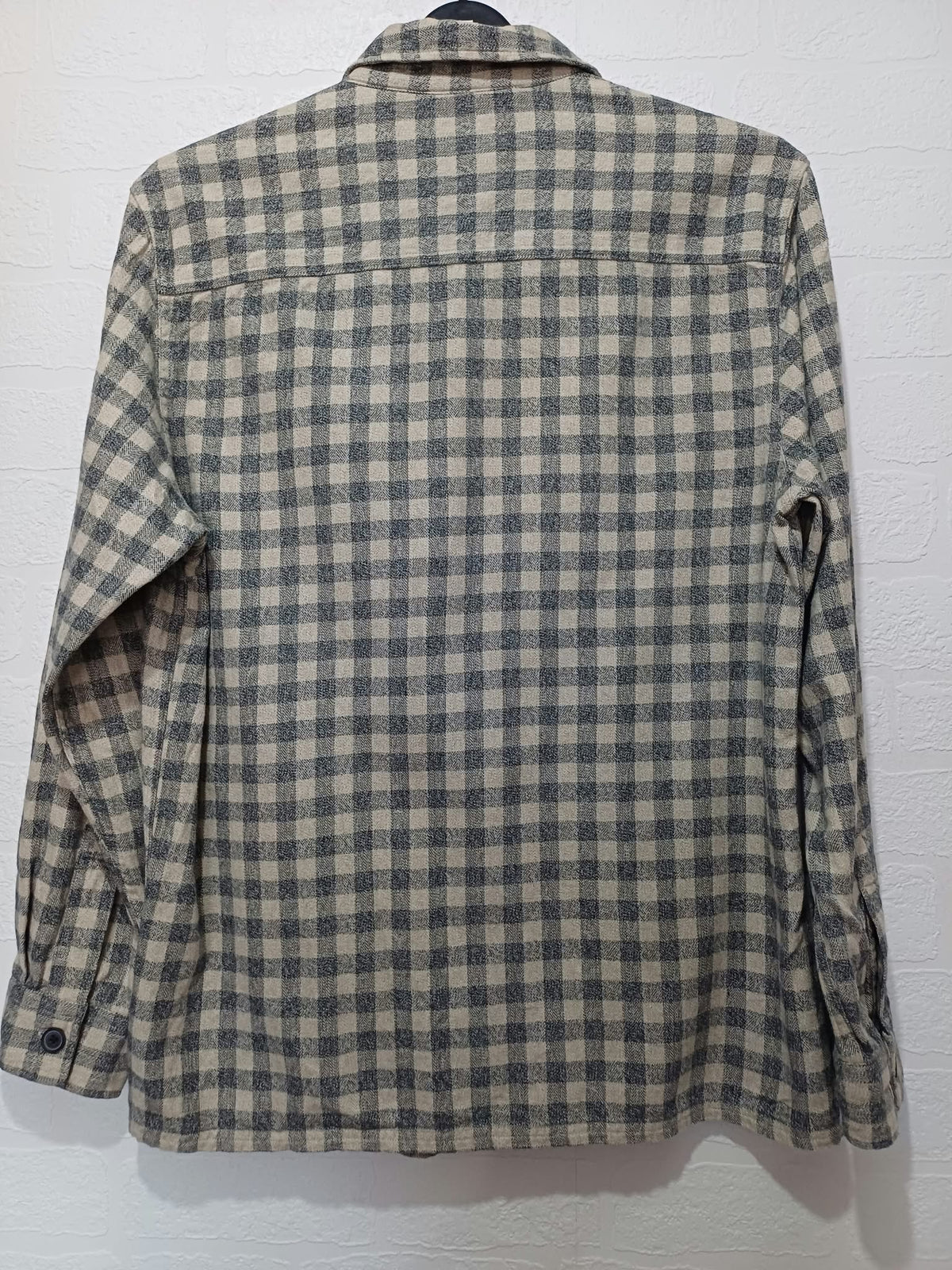 Men's Shirt Next Beige & Grey Gingham Checked Long Sleeve Flannel Size M Excellent Condition