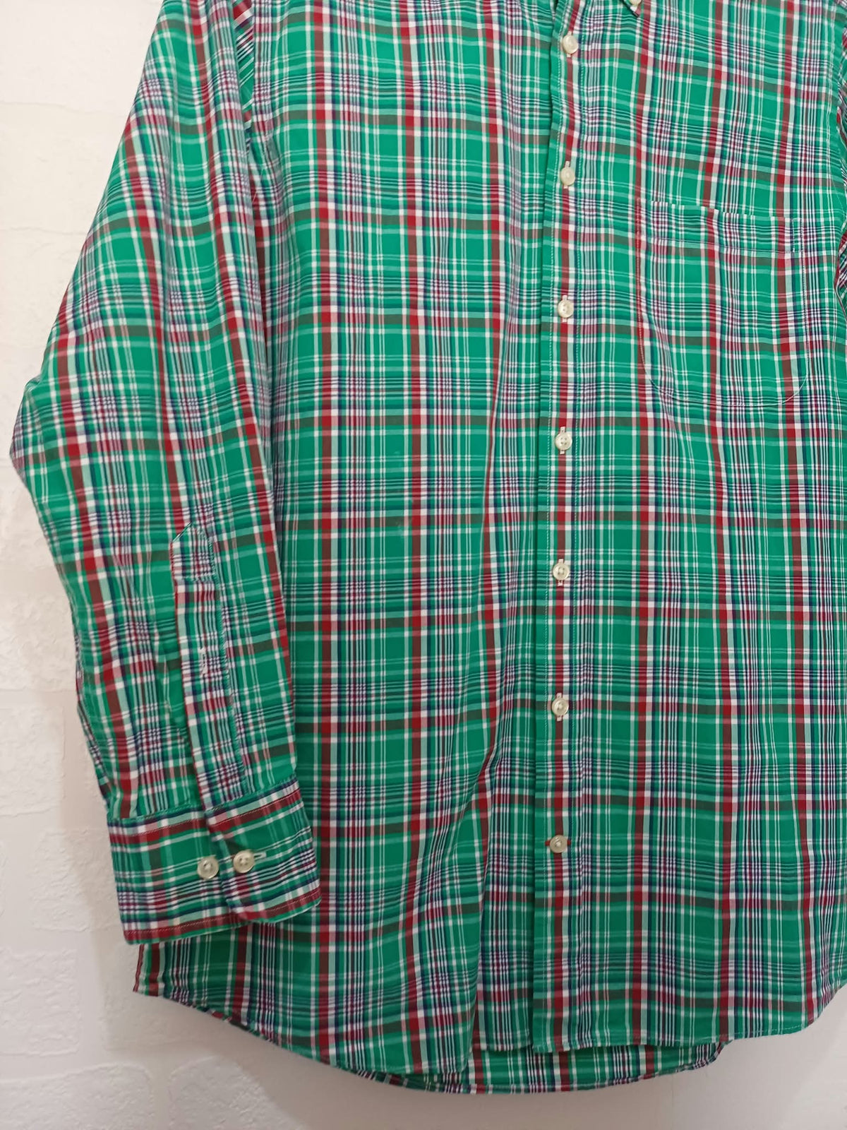 Men's Shirt Charles Tyrwhitt Green Plaid Checked Long Sleeve Button-Down Poplin Size S Very Good Condition