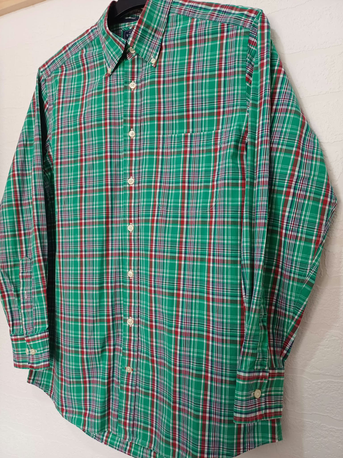 Men's Shirt Charles Tyrwhitt Green Plaid Checked Long Sleeve Button-Down Poplin Size S Very Good Condition