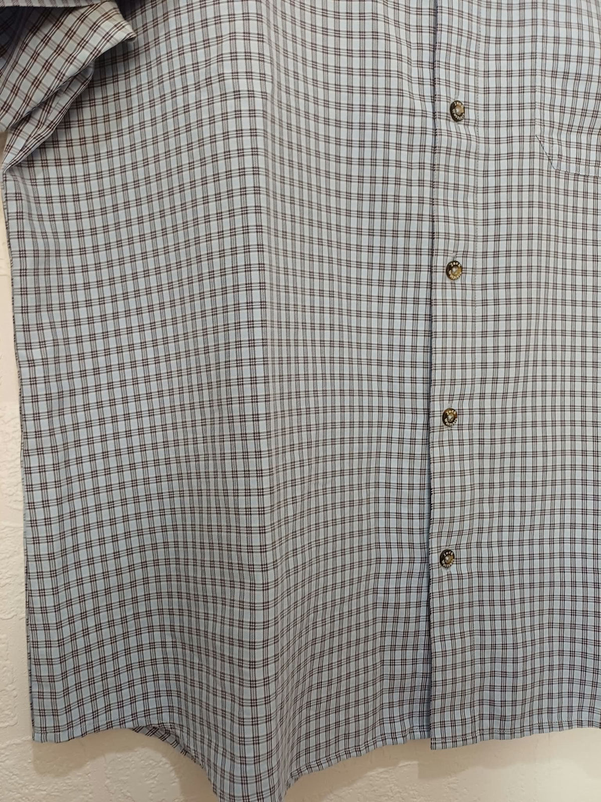 Men's Shirt Jack Wolfskin Light Blue Checked Short Sleeve Travel Size XL Very Good Condition