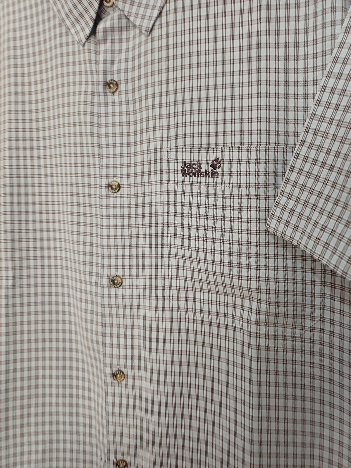 Men's Shirt Jack Wolfskin Light Blue Checked Short Sleeve Travel Size XL Very Good Condition