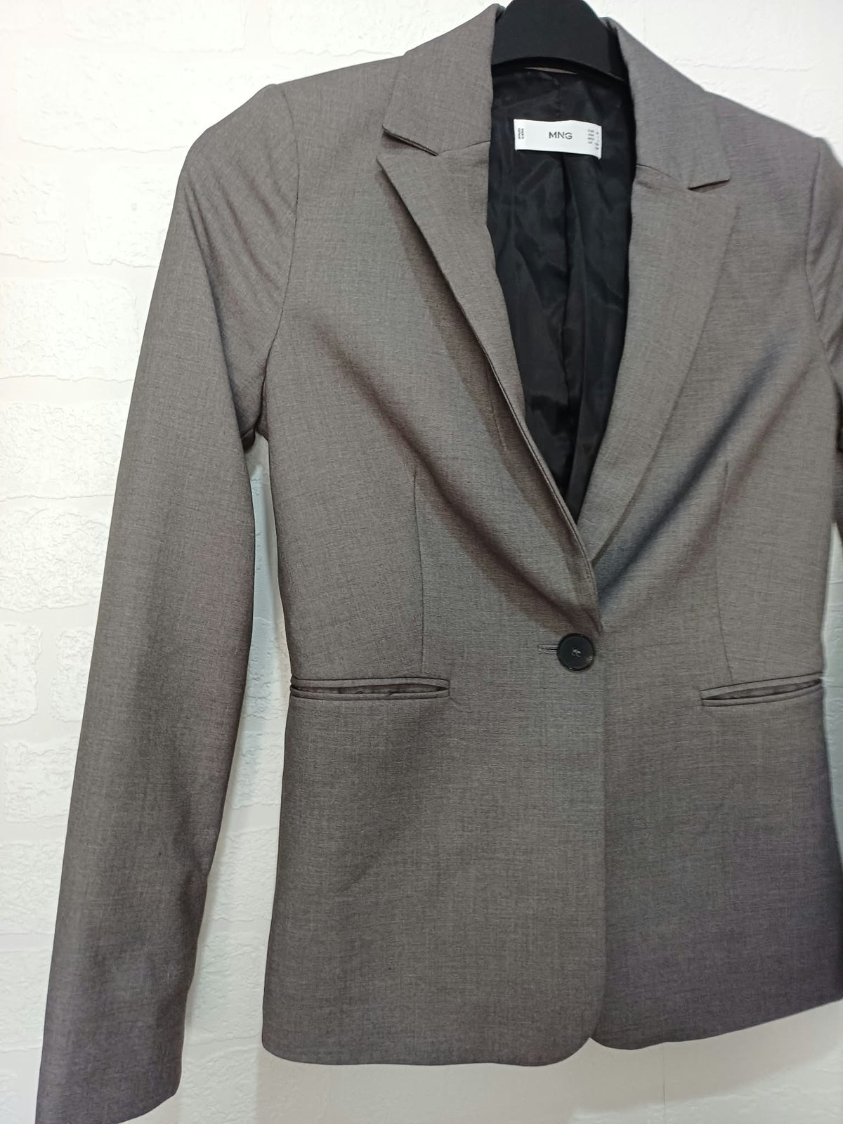 Women's Blazer Mango Grey Single Button Tailored Jacket Size EUR 32 / UK 4 Very Good Condition