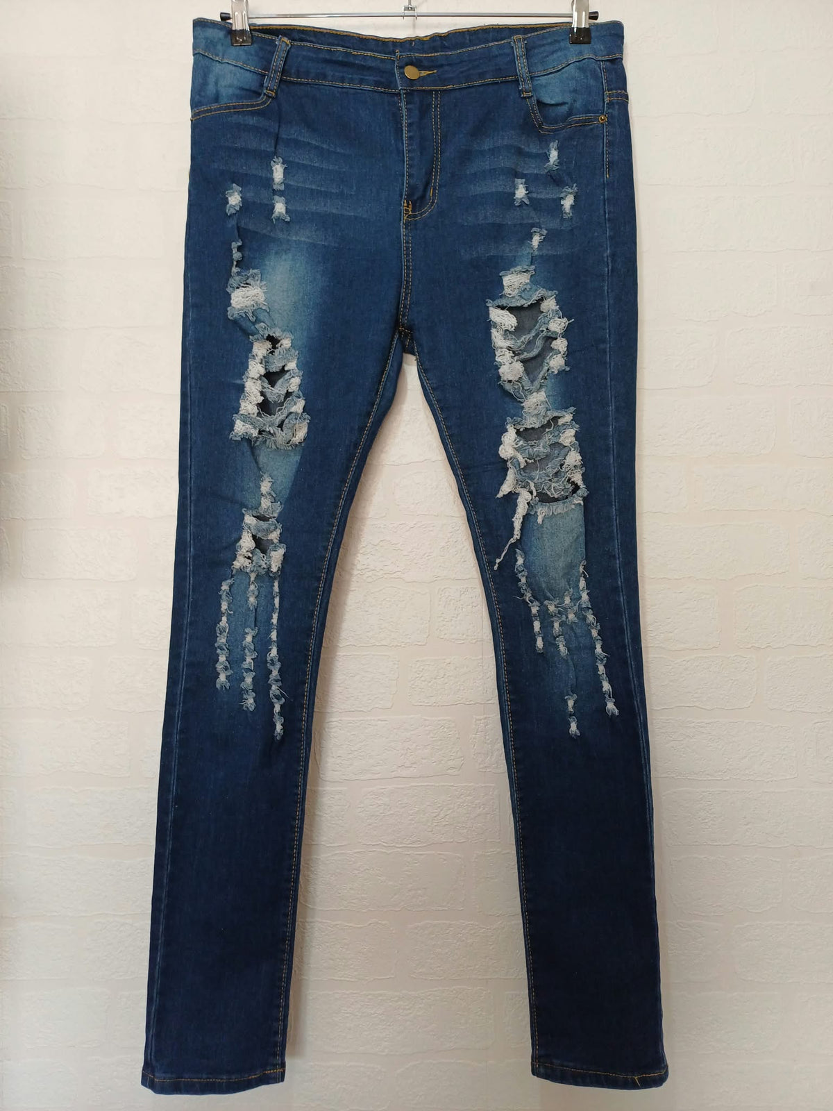 Women's Jeans Unbranded Blue Heavily Distressed Ripped Skinny Approx. W36 L32 Very Good Condition