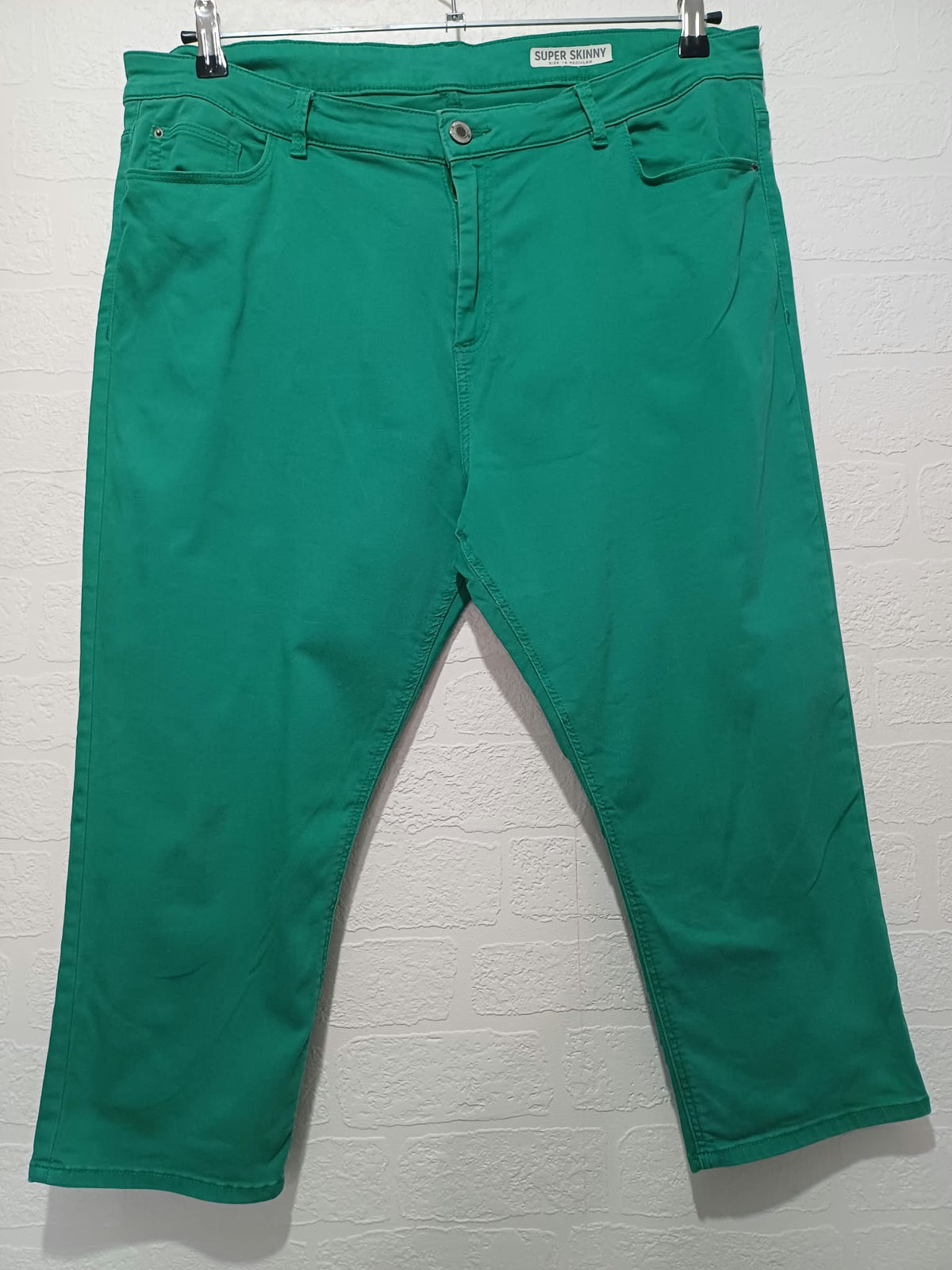 Women's Cropped Trousers M&S Emerald Green Super Skinny Stretch Plus Size UK 18 Regular Very Good Condition