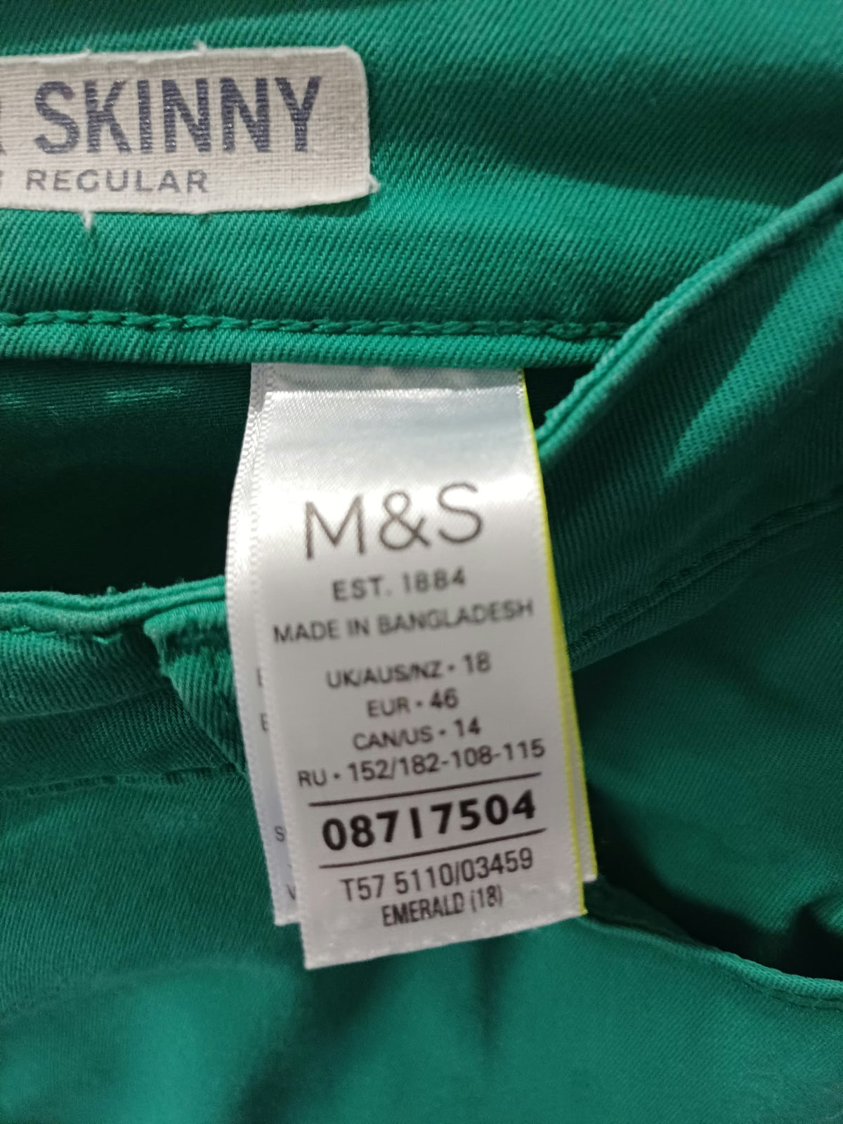 Women's Cropped Trousers M&S Emerald Green Super Skinny Stretch Plus Size UK 18 Regular Very Good Condition