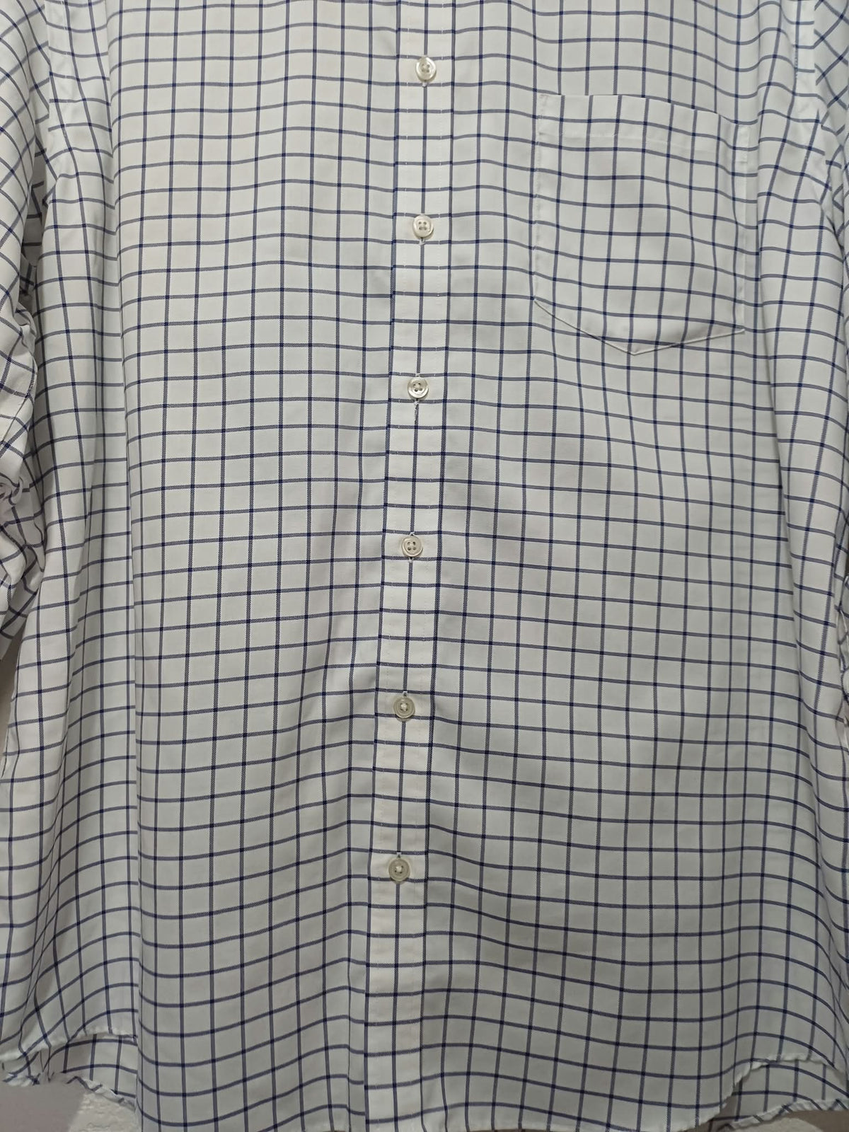 Men's Shirt Charles Tyrwhitt White Blue Grid Check Non-Iron Cotton Long Sleeve Size XL Very Good Condition With Pen Mark