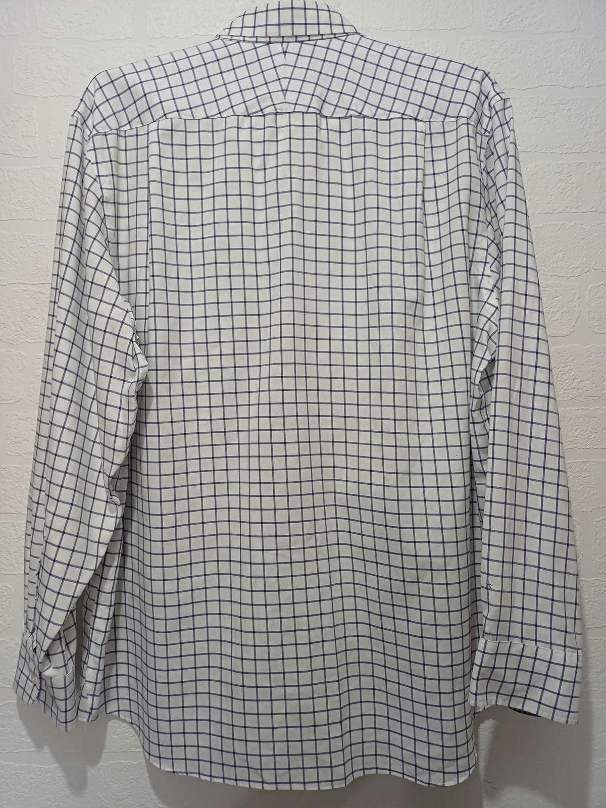 Men's Shirt Charles Tyrwhitt White Blue Grid Check Non-Iron Cotton Long Sleeve Size XL Very Good Condition With Pen Mark