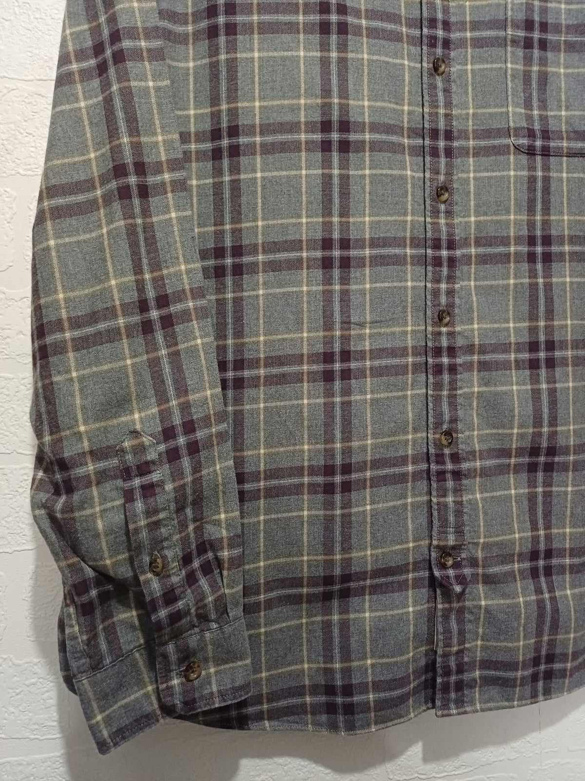 Men's Shirt Hammond & Co. Grey Plum Ochre Check Brushed Cotton Flannel Long Sleeve Size XL Very Good Condition