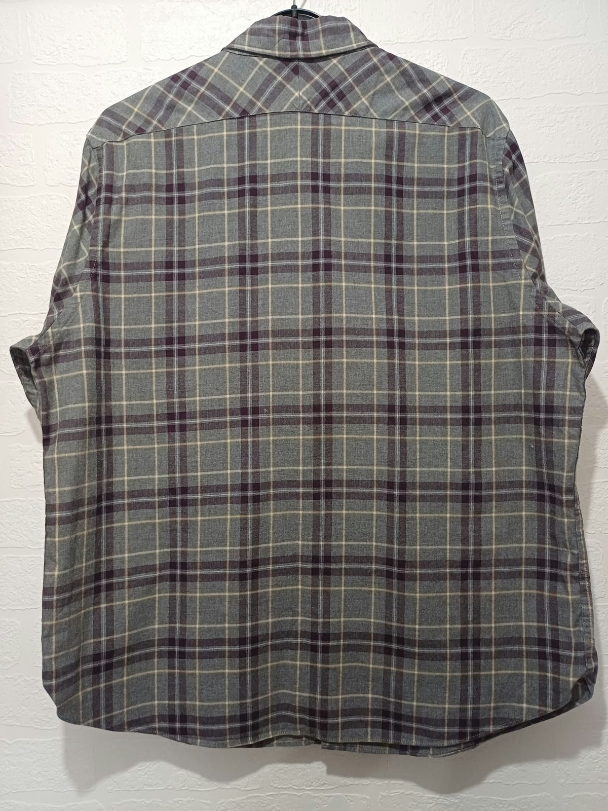 Men's Shirt Hammond & Co. Grey Plum Ochre Check Brushed Cotton Flannel Long Sleeve Size XL Very Good Condition